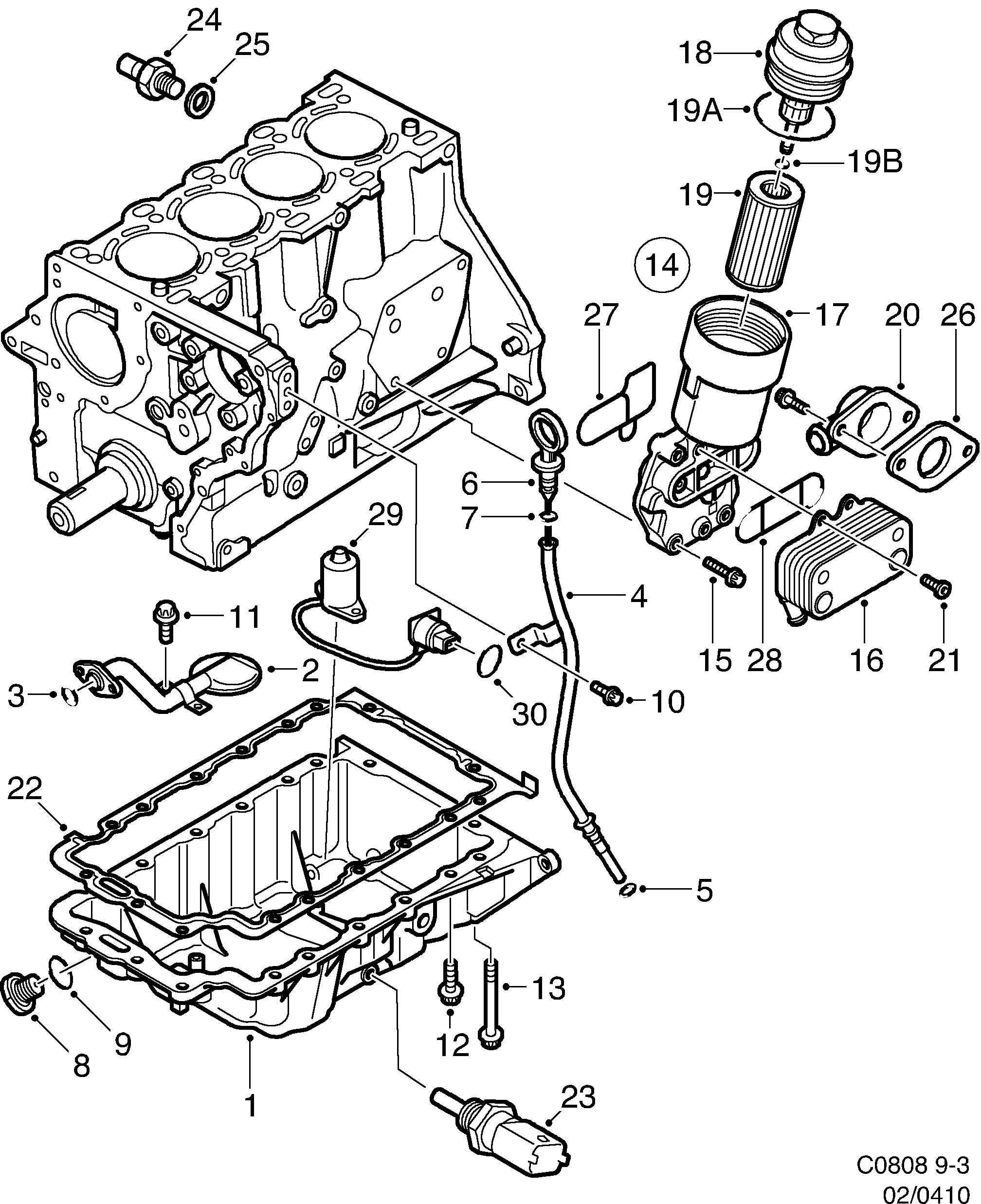 Saab 9-3 (9400) Oil pan, oil filter diagram