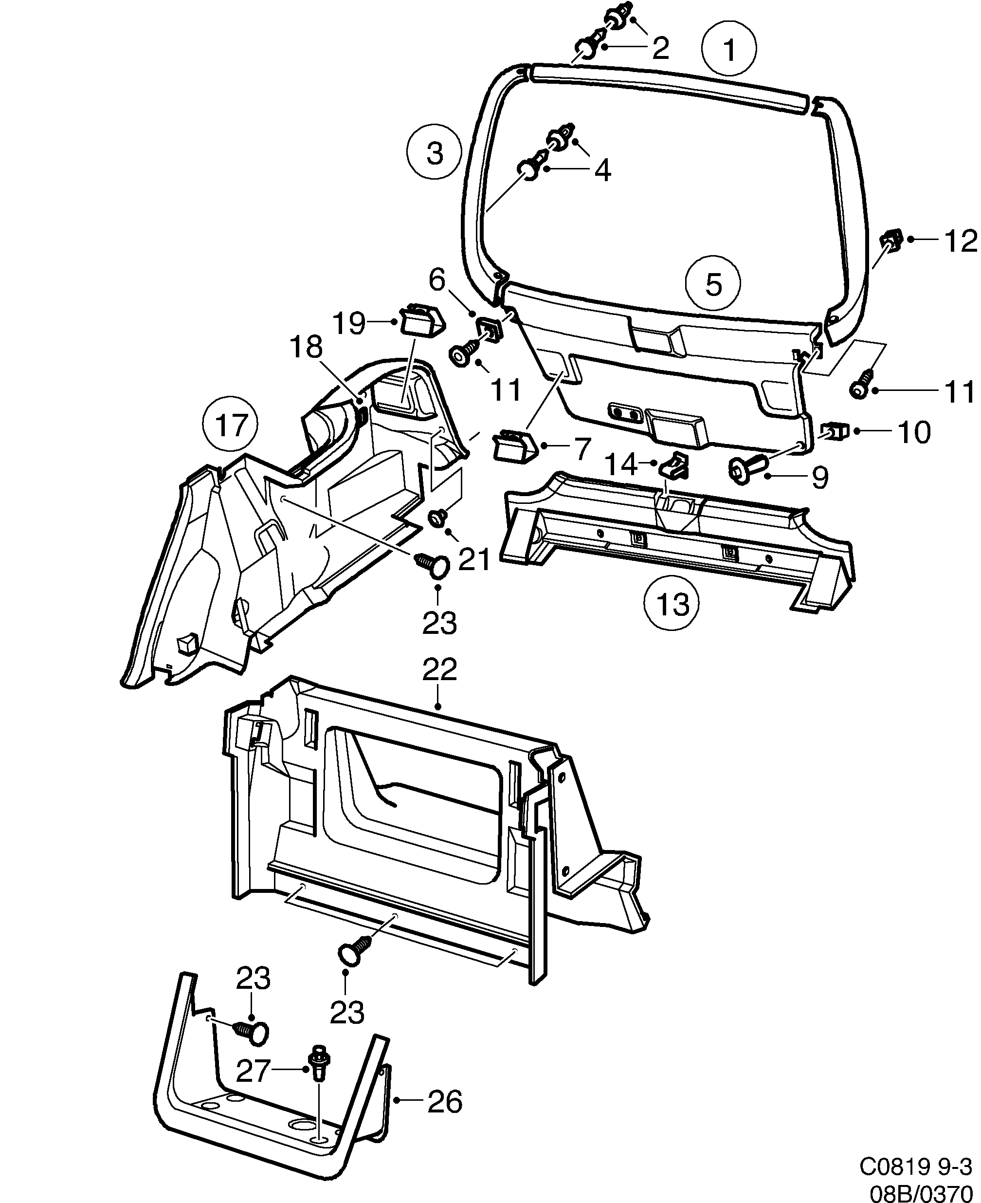 Saab 9-3 (9400) Luggage compartment diagram