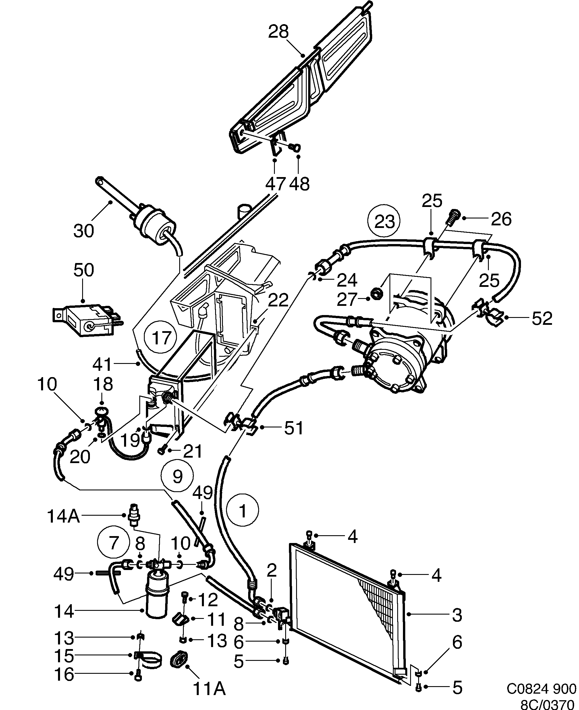 Saab 900 AC evaporator (Clarion) diagram
