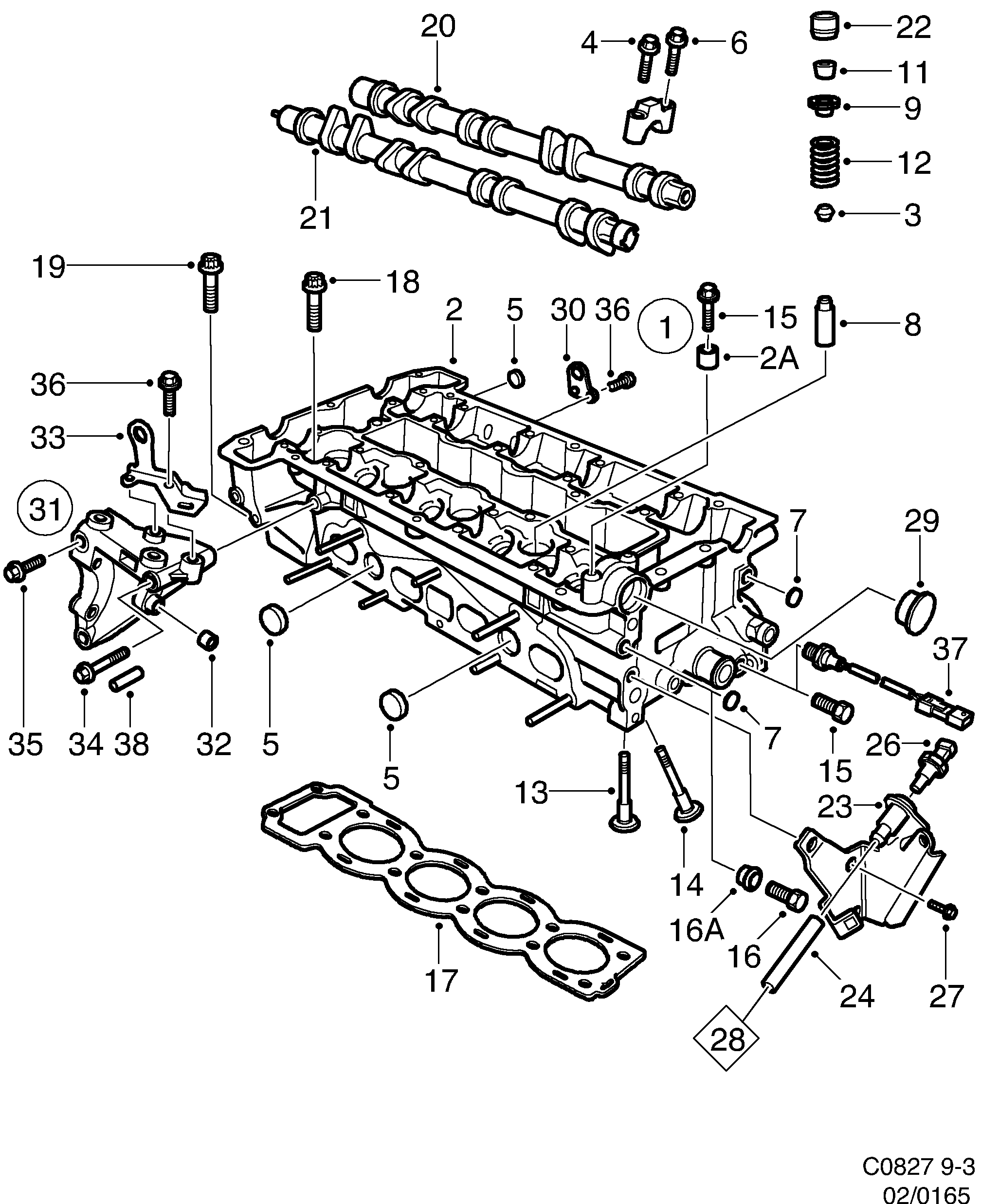 Saab 9-3 (9400) Cylinder head diagram
