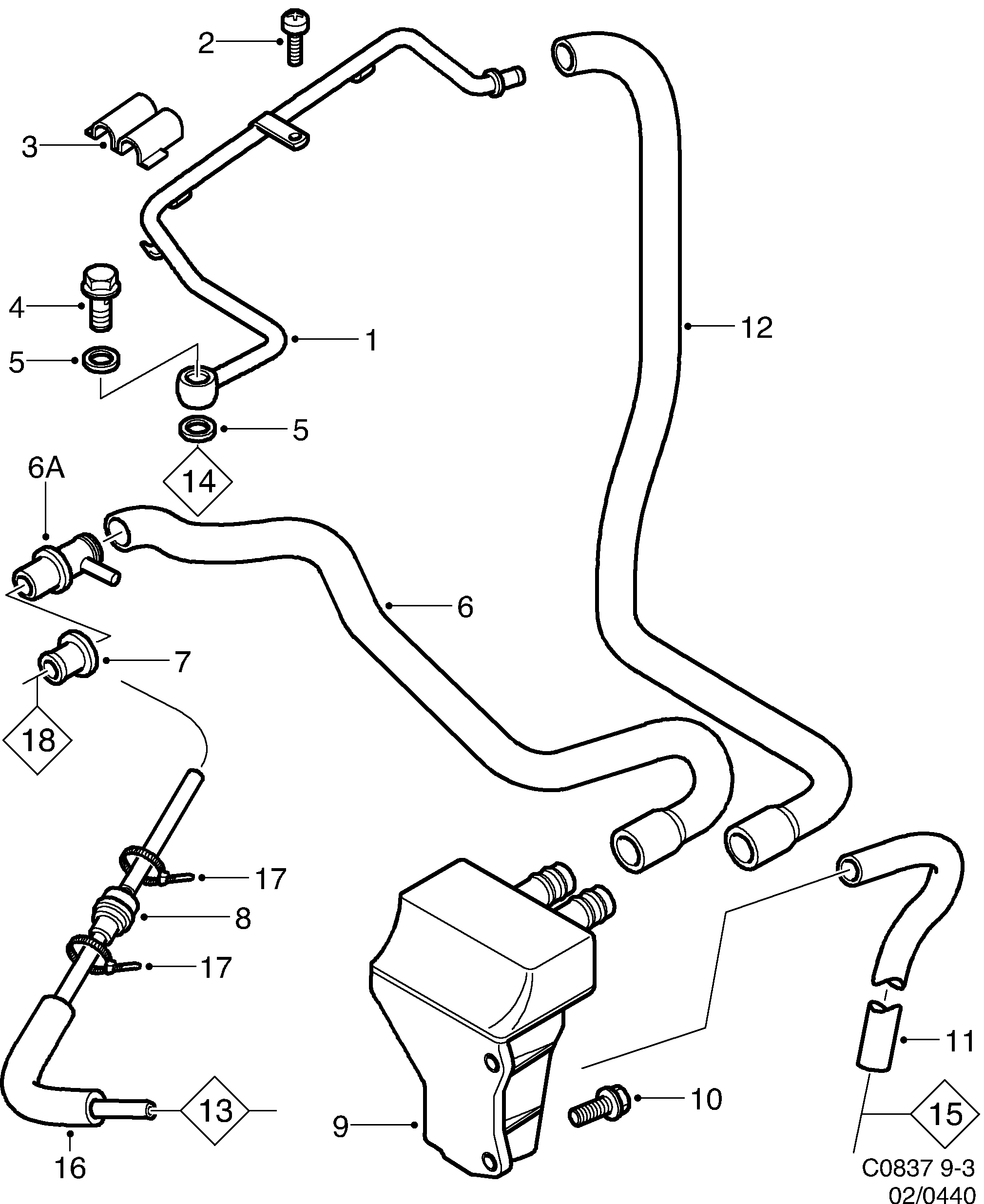 Saab 9-3 (9400) Crank case ventilation diagram