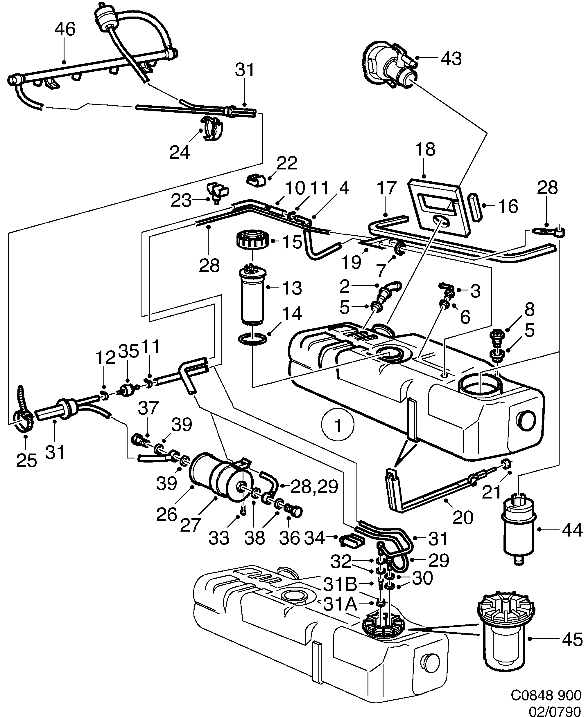 Saab 900 Fuel tank engine diagram