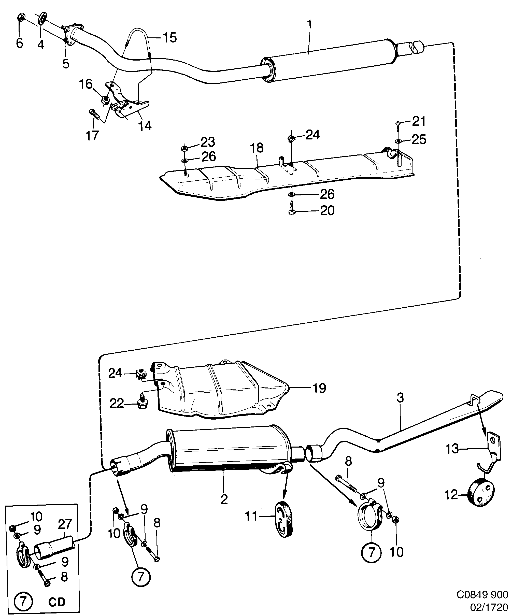 Saab 900 Exhaust system diagram