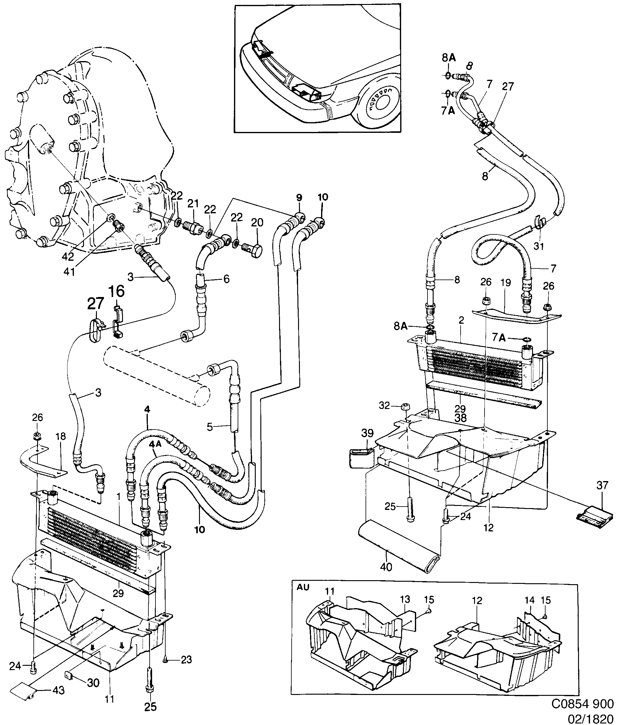 Saab 900 Air oil cooler Engine and aut. transm. diagram