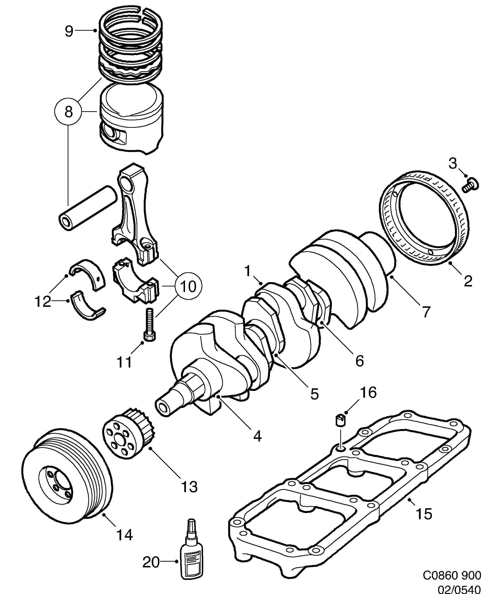 Saab 900 Crankshaft Piston diagram
