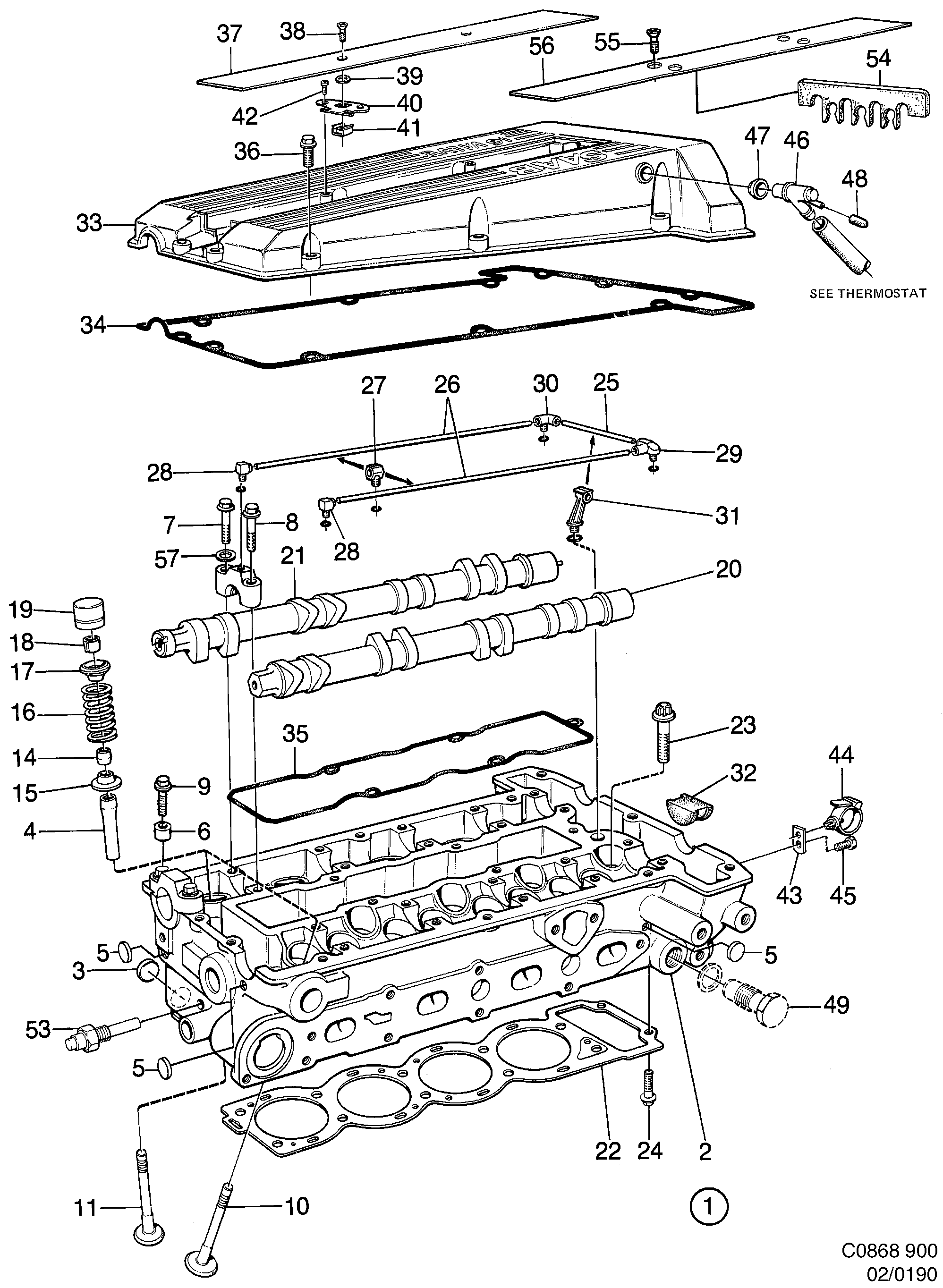 Saab 900 Cylinder head diagram