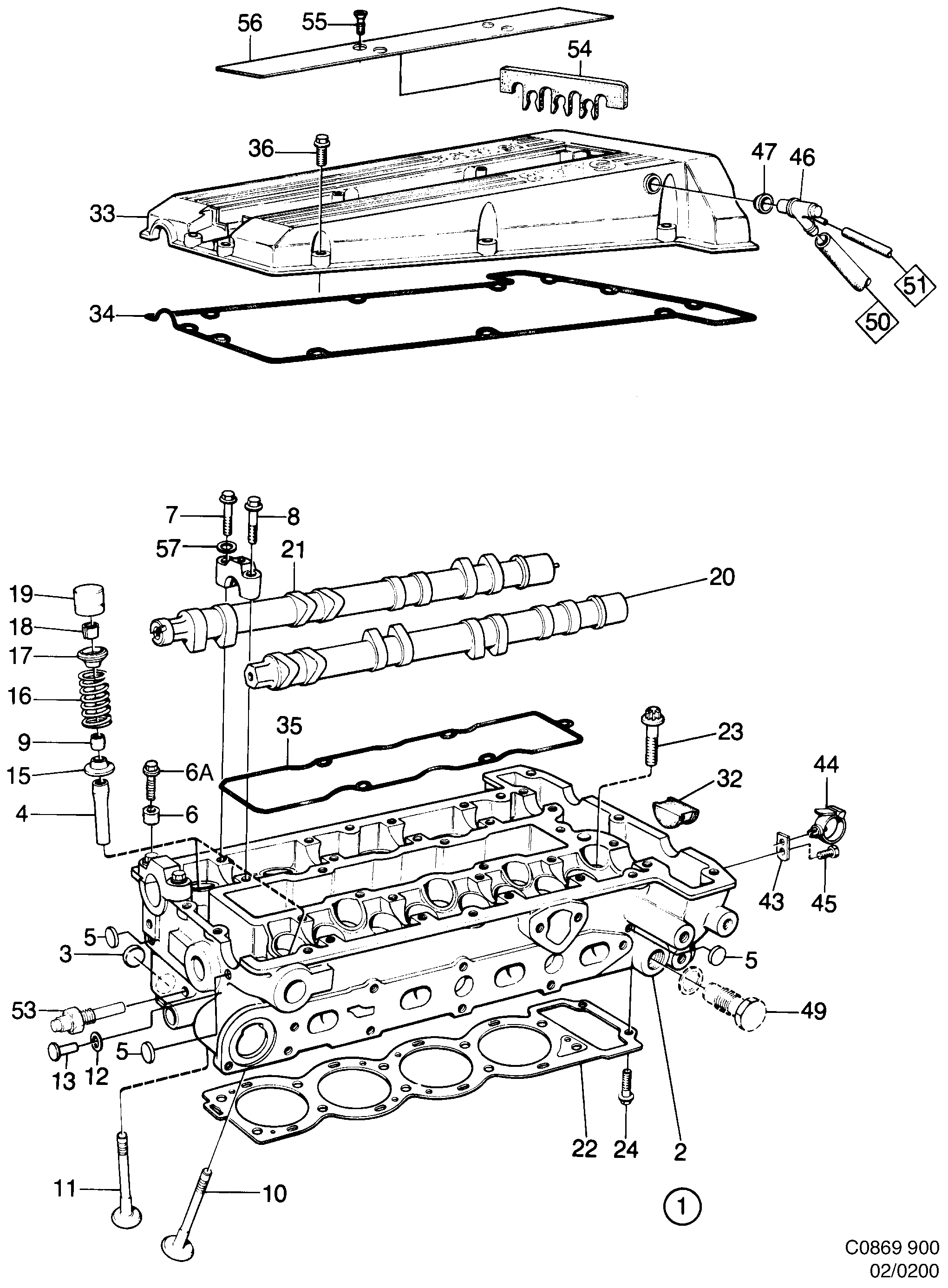 Saab 900 Cylinder head diagram