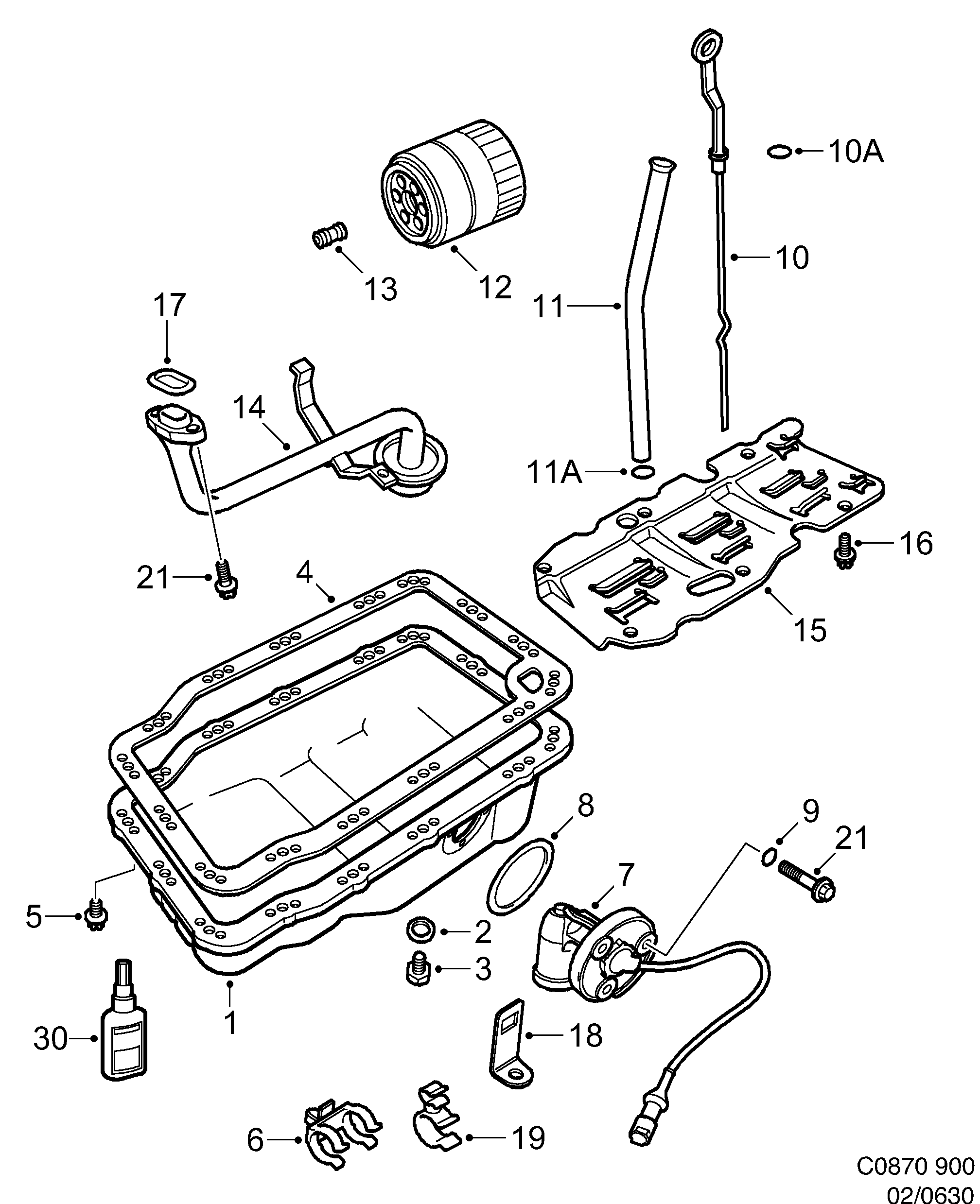 Saab 900 Oil pan, oil filter diagram