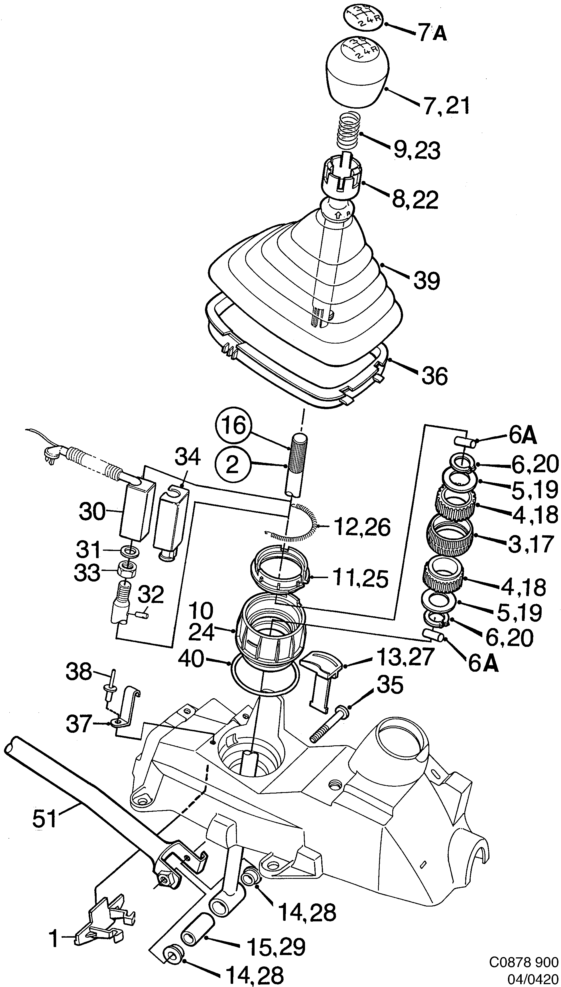 Saab 900 Gear shift lever diagram
