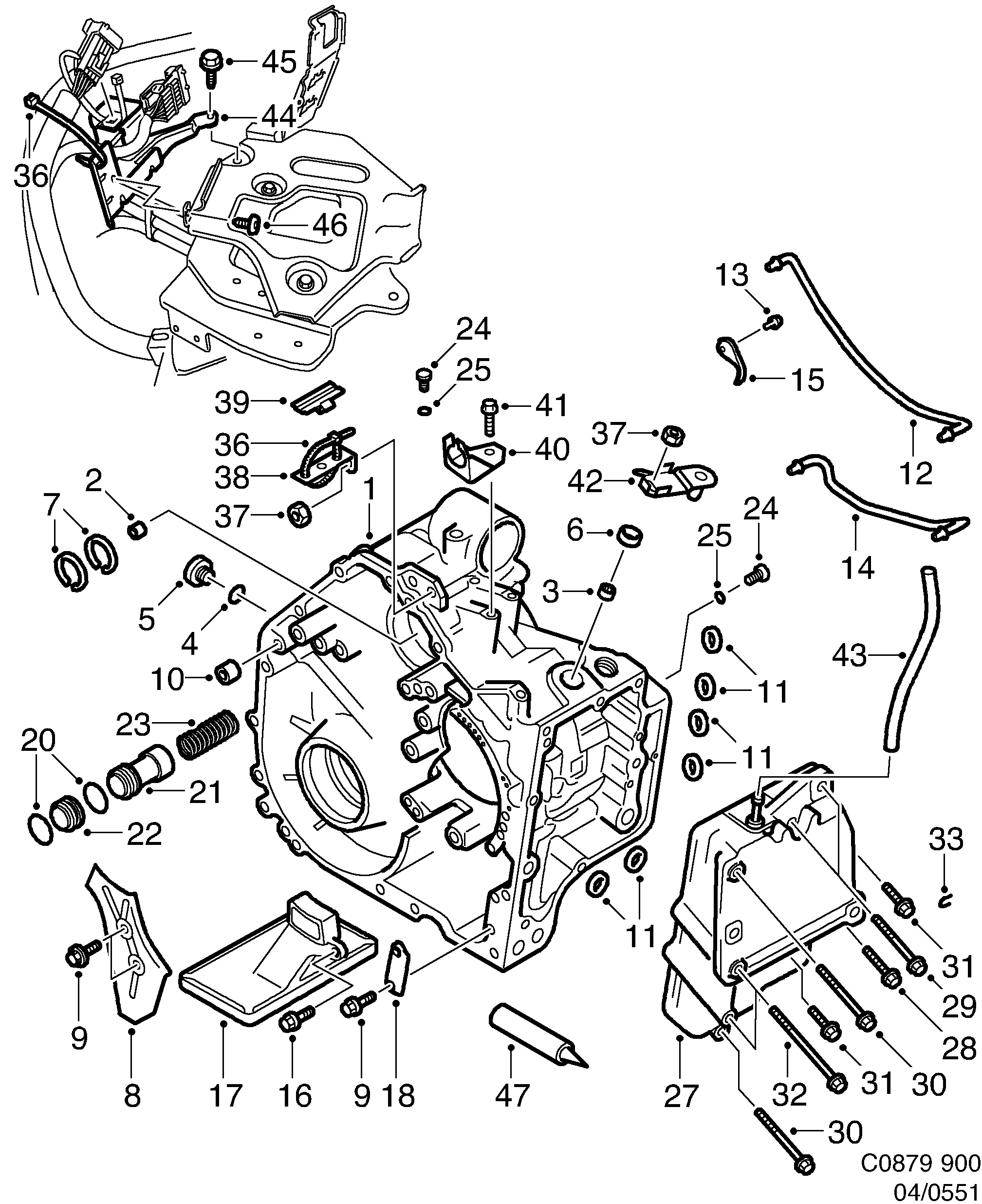 Saab 900 Gear box case, cover diagram