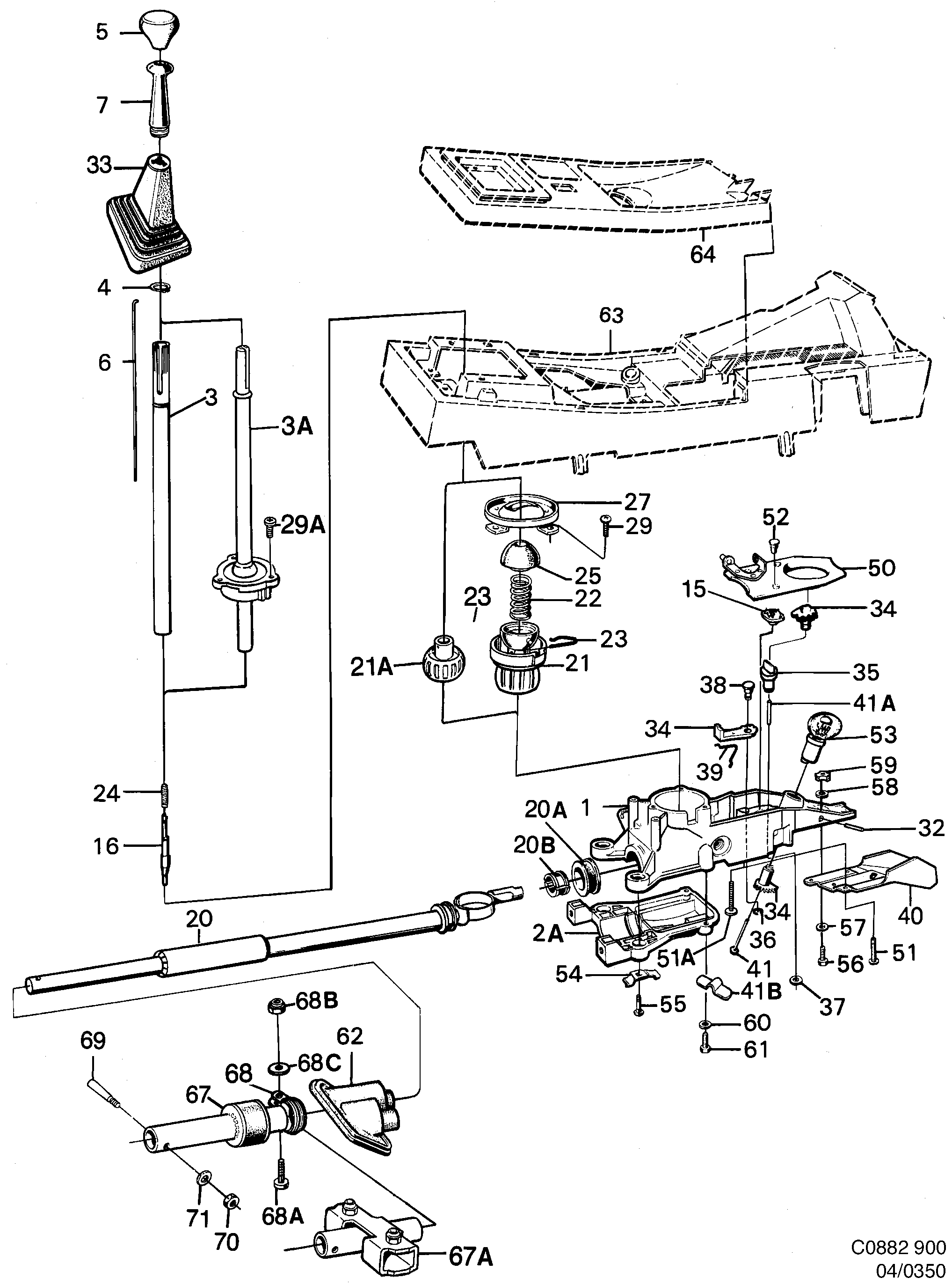 Saab 900 Gear shift lever diagram