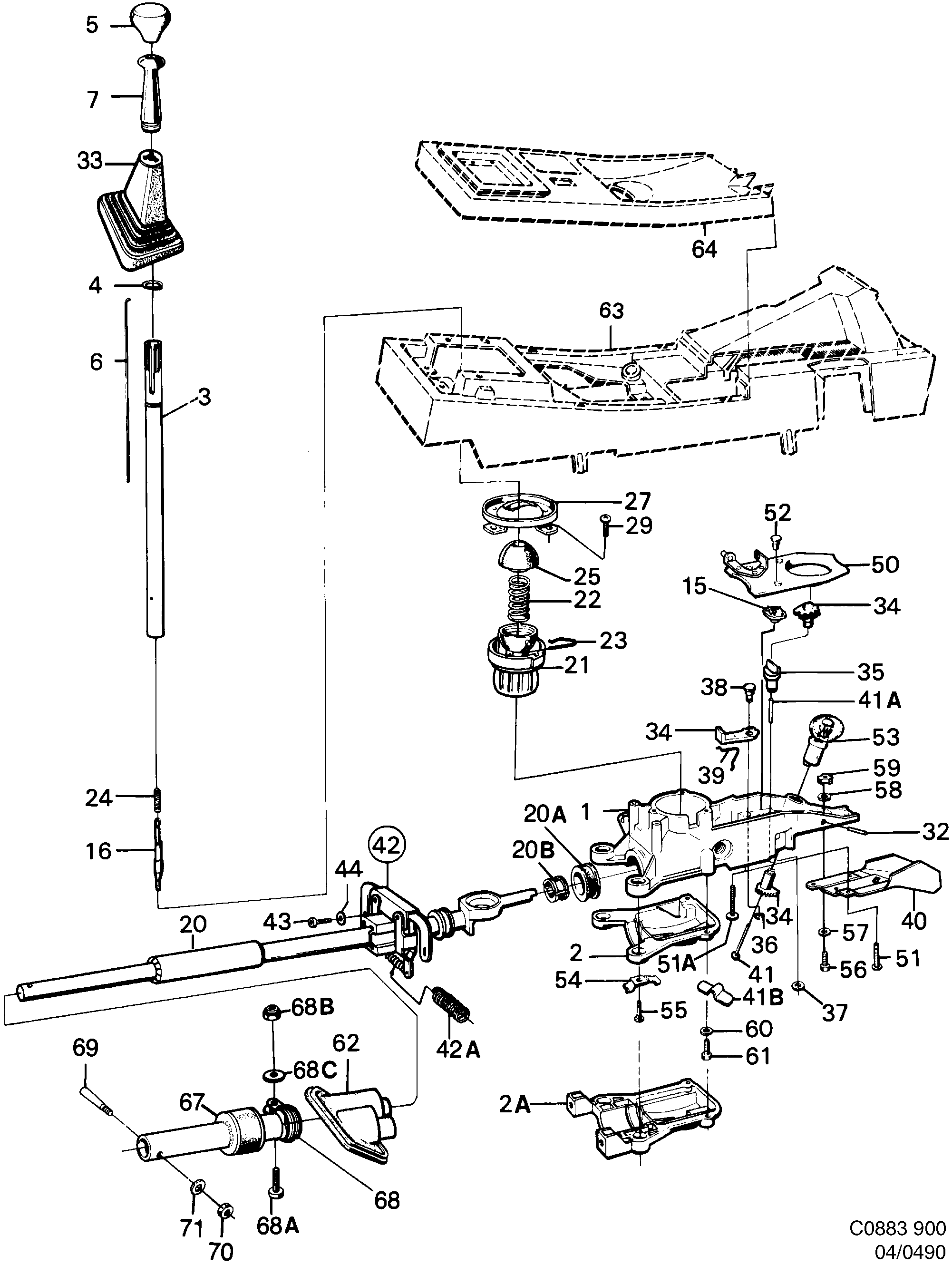 Saab 900 Gear shift lever diagram