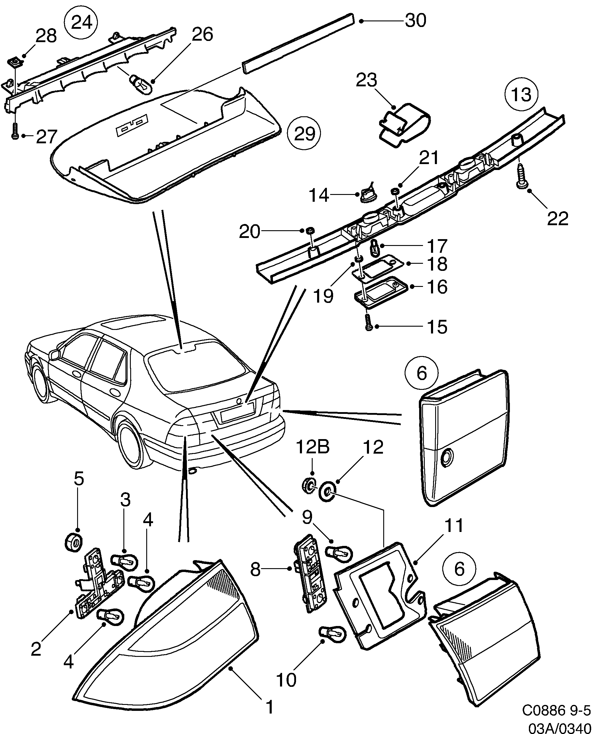 Saab 9-5 (9600) Tail light diagram