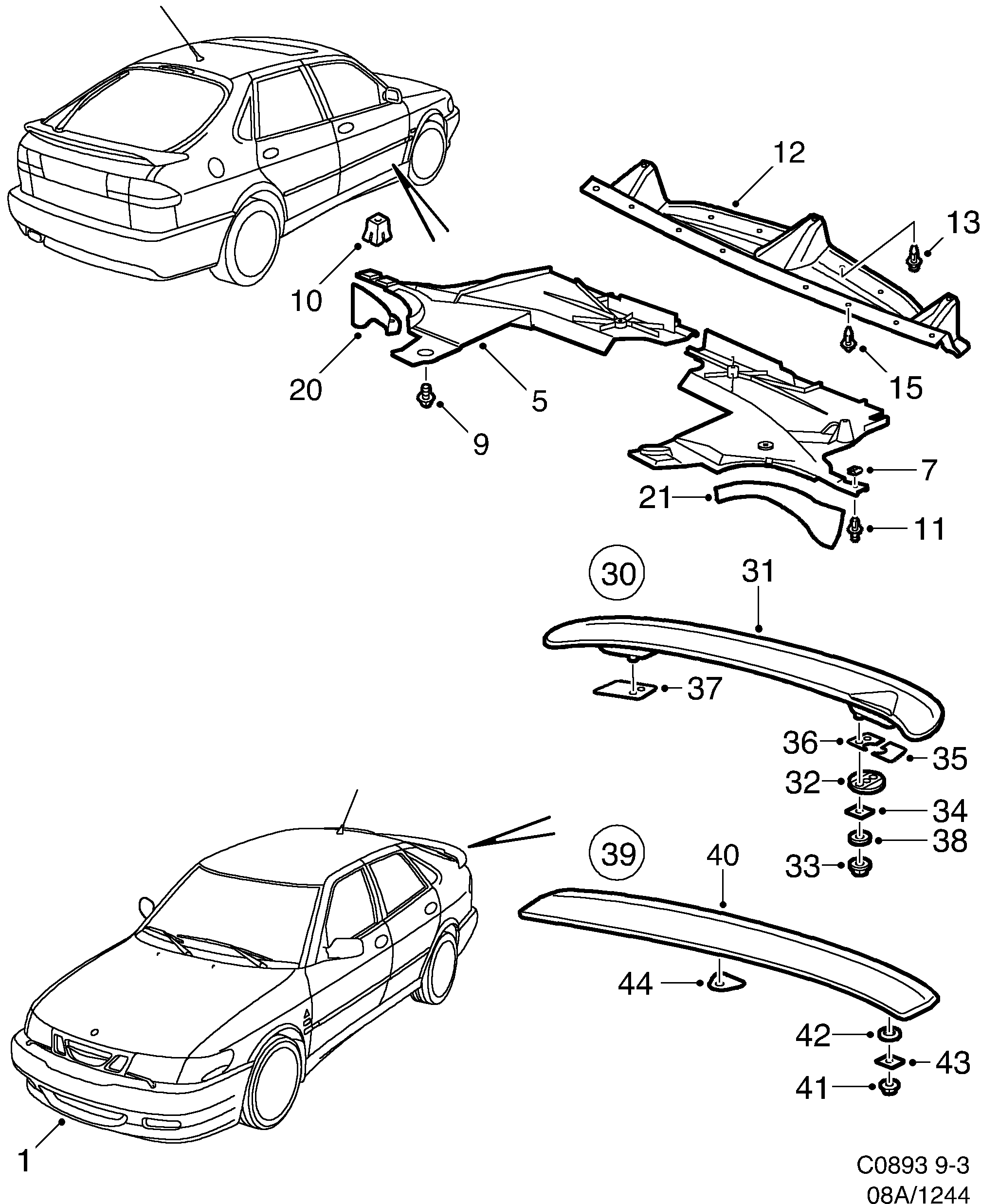 Saab 9-3 (9400) Air shield Spoiler diagram