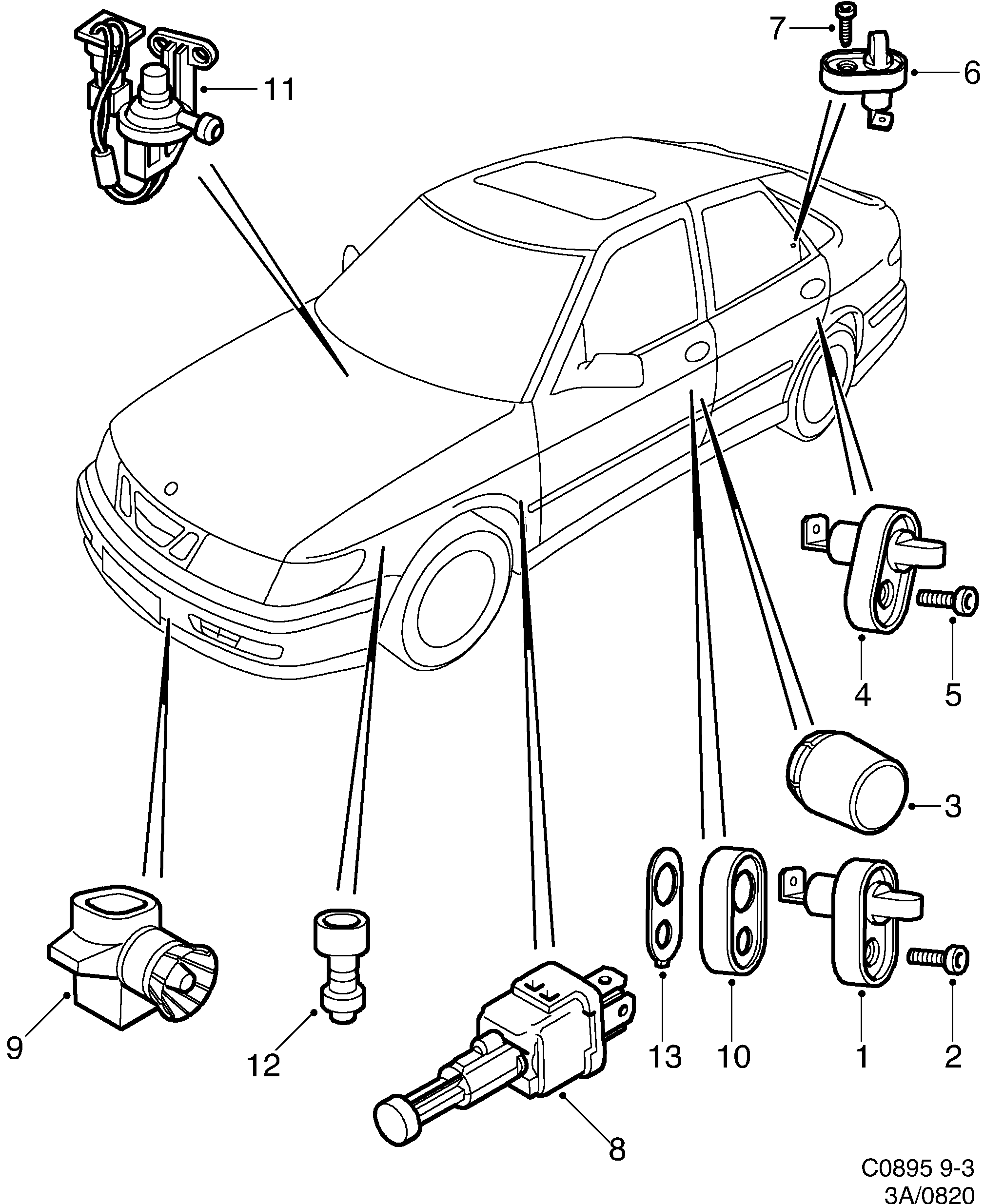 Saab 9-3 (9400) Connectors sensor diagram