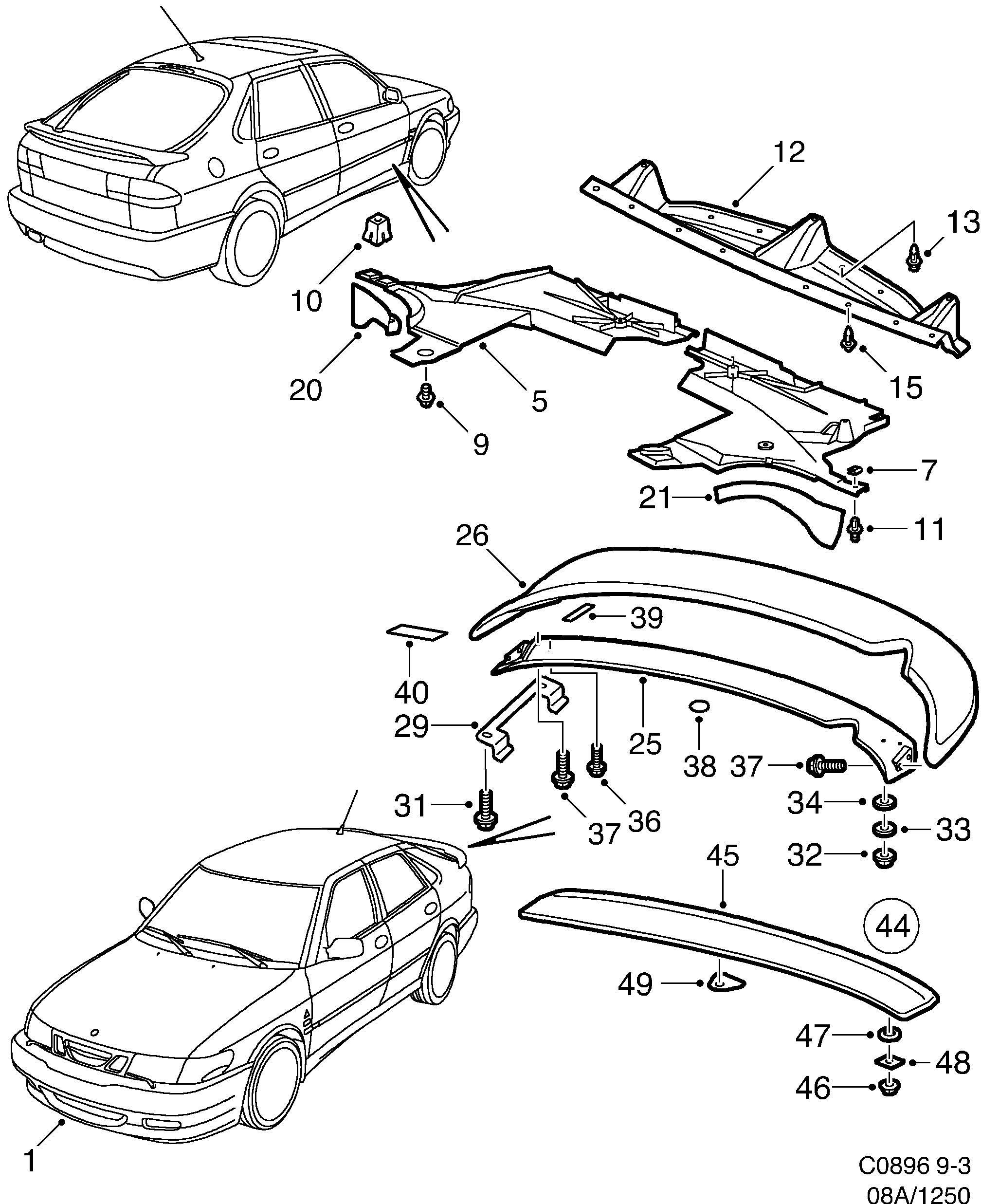 Saab 9-3 (9400) Air shield Spoiler diagram