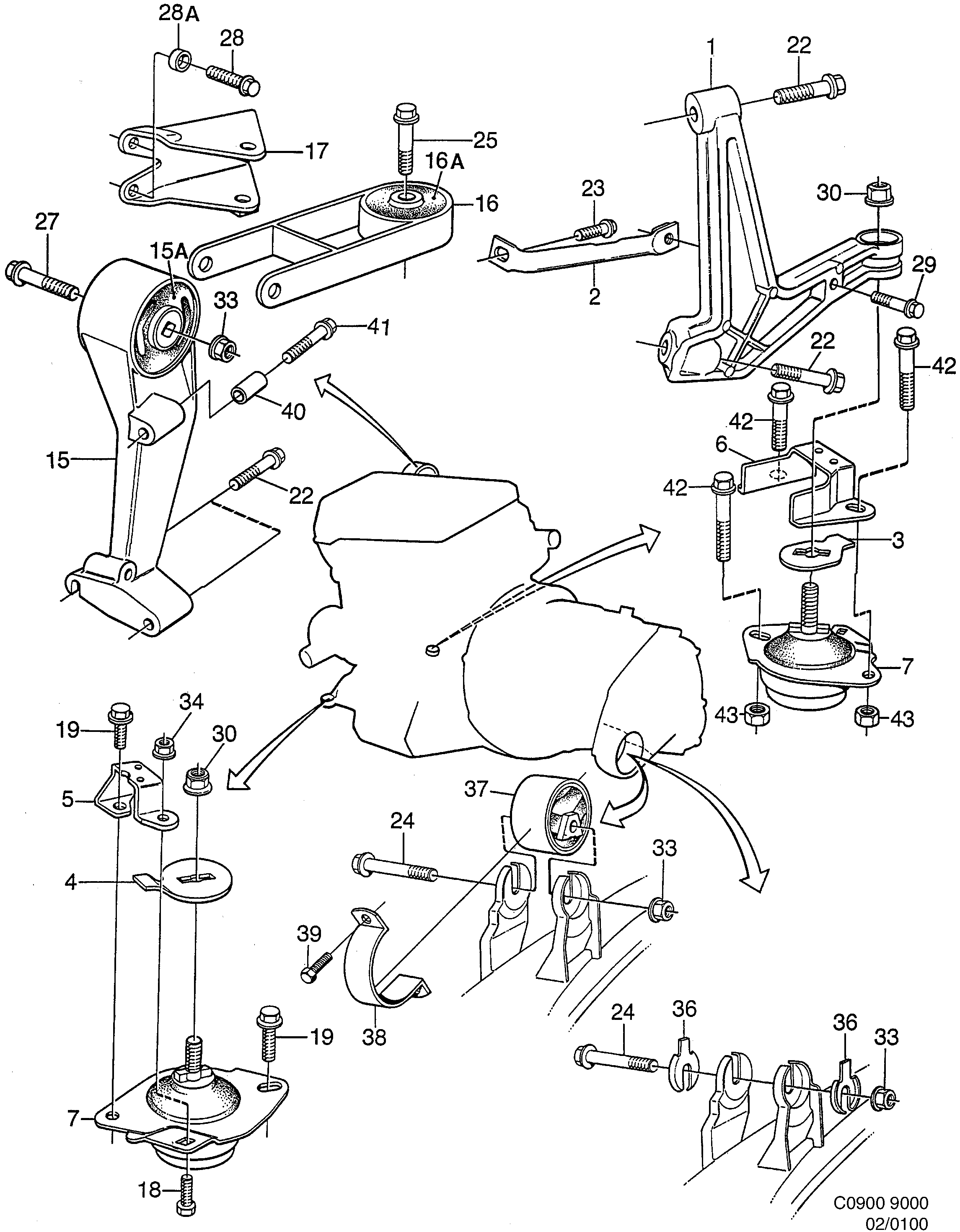 Saab 9000 Engine suspension diagram