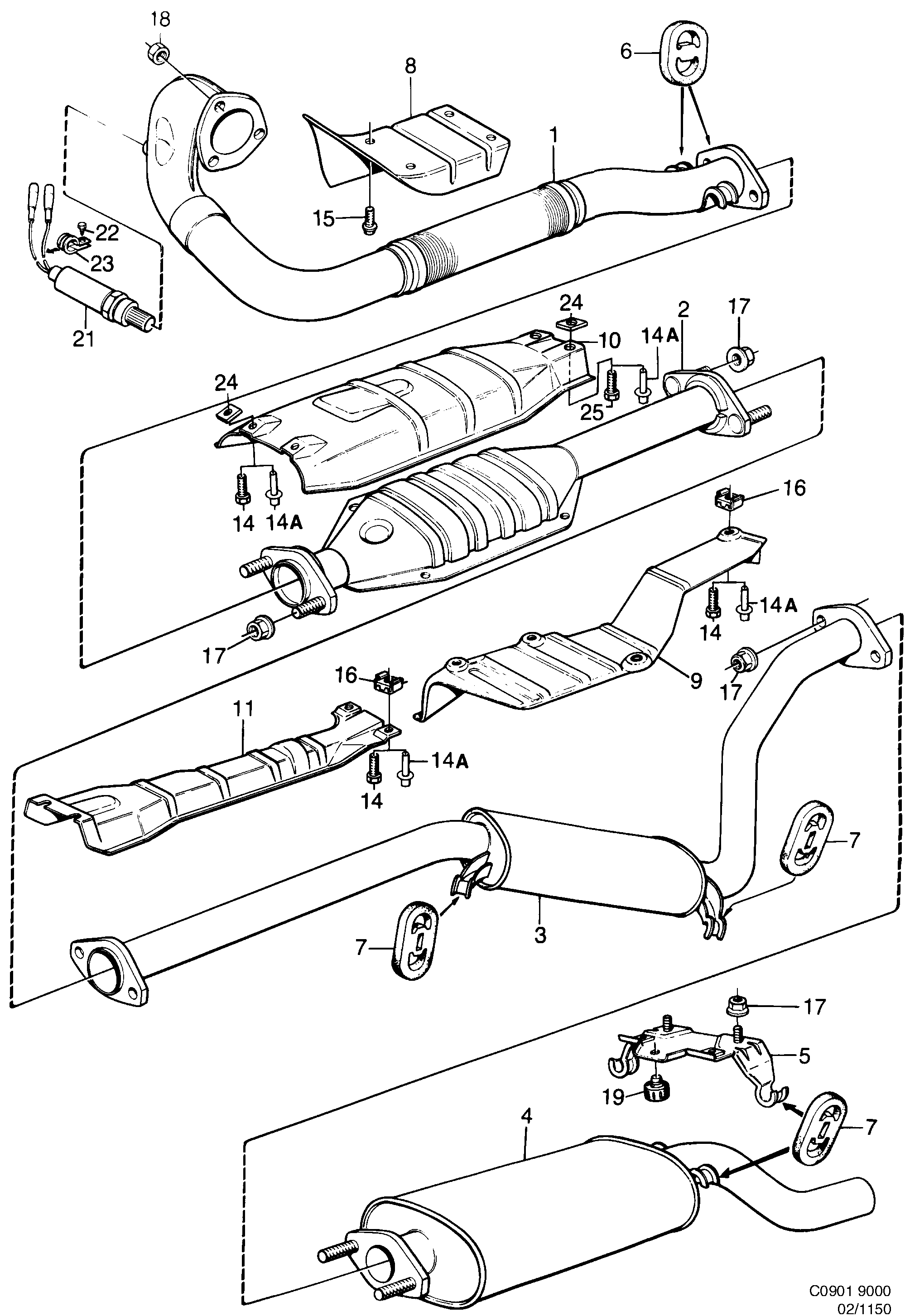 Saab 9000 Exhaust system With catalytic converter diagram