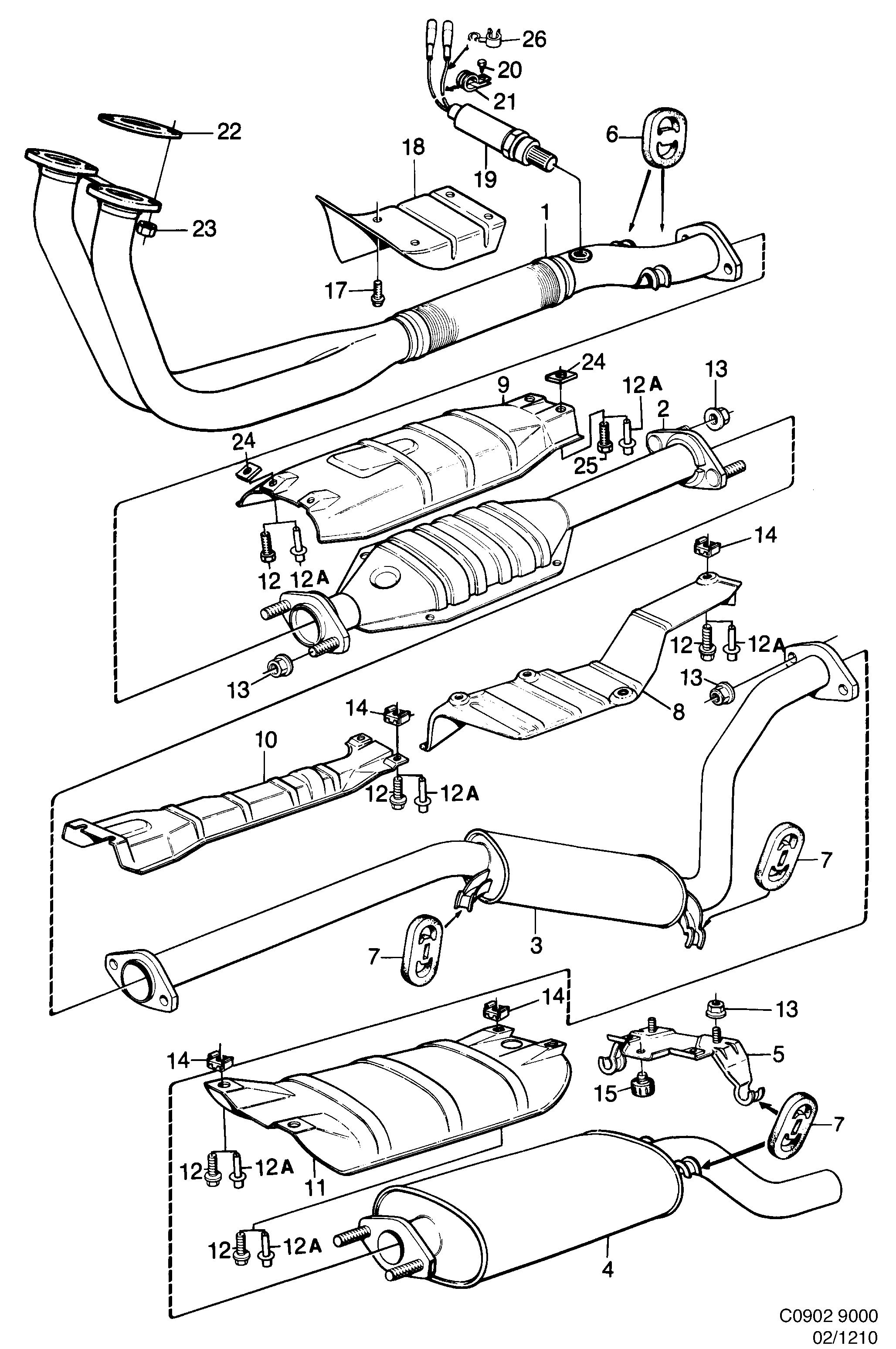 Saab 9000 Exhaust system With catalytic converter diagram