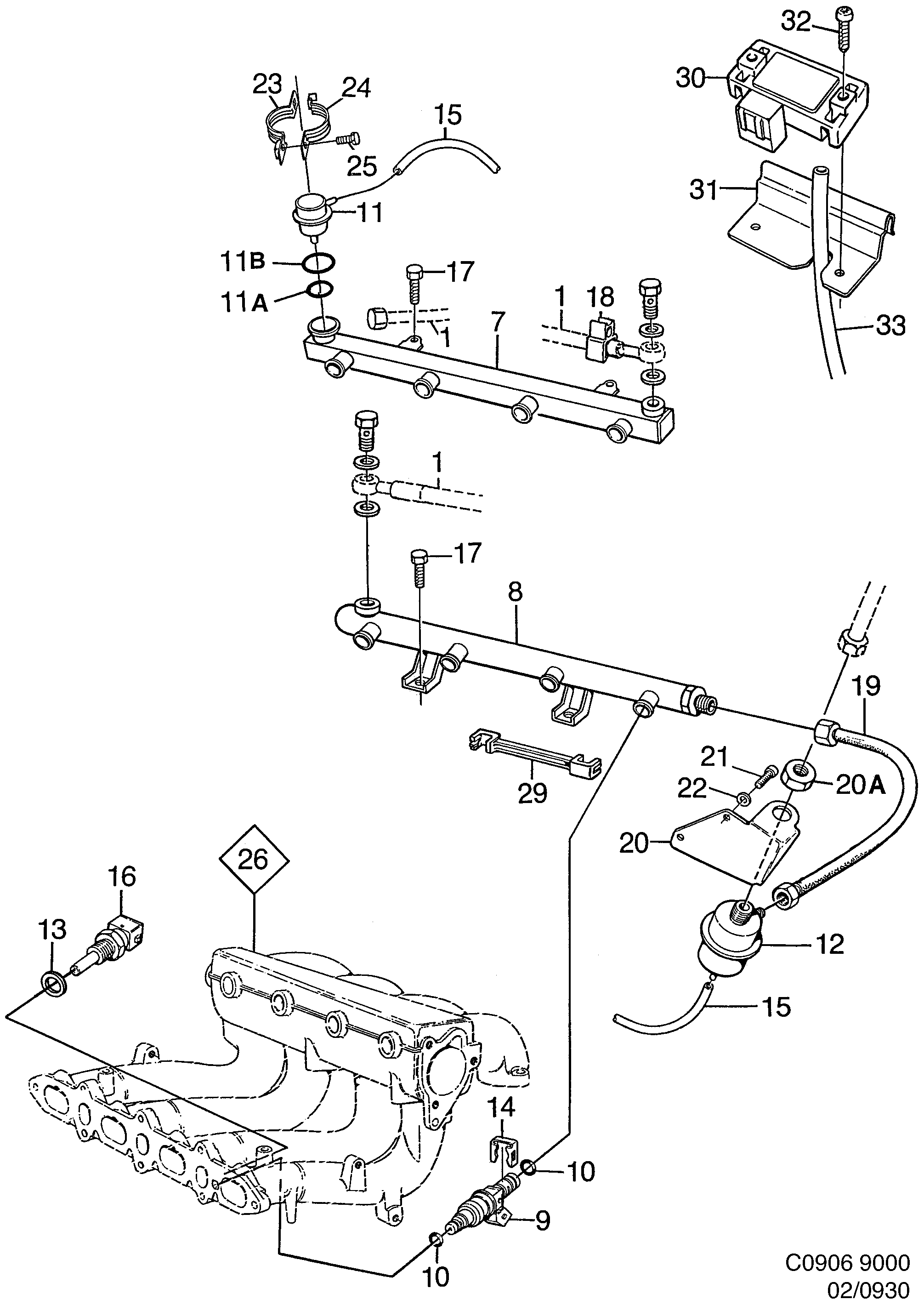 Saab 9000 Distribution pipe 4-cylinder diagram
