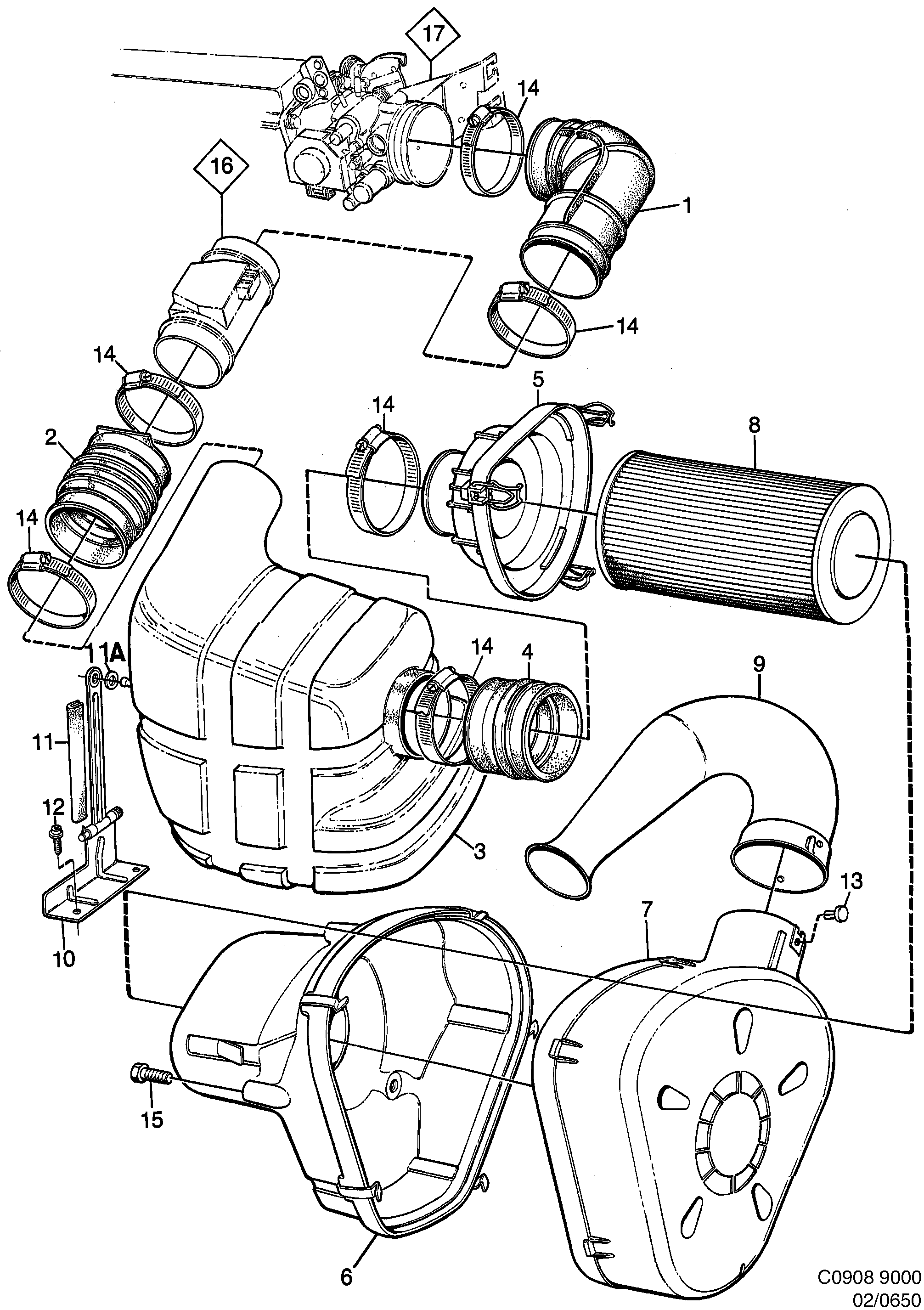 Saab 9000 Air cleaner diagram