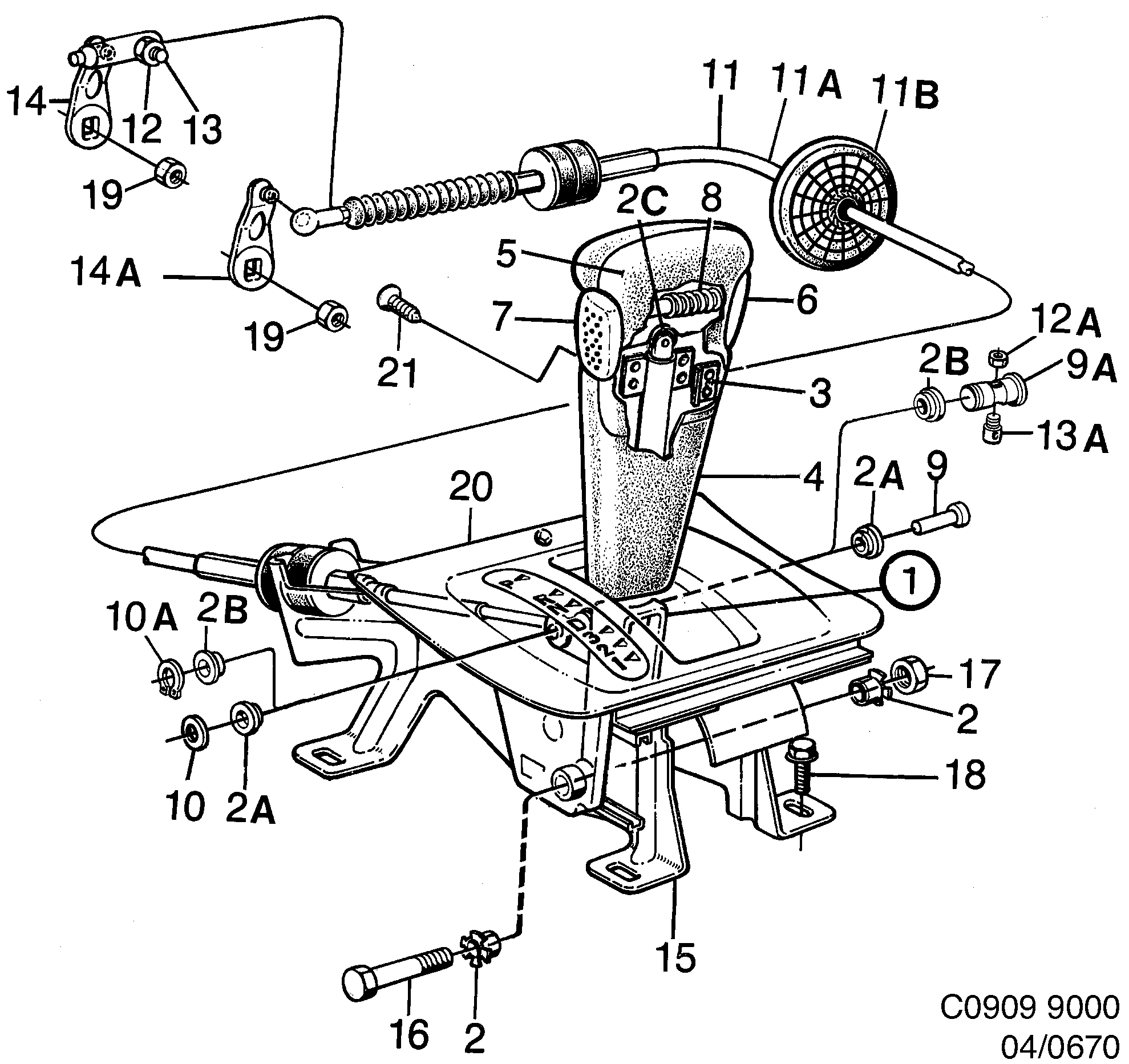 Saab 9000 Gear selector lever diagram