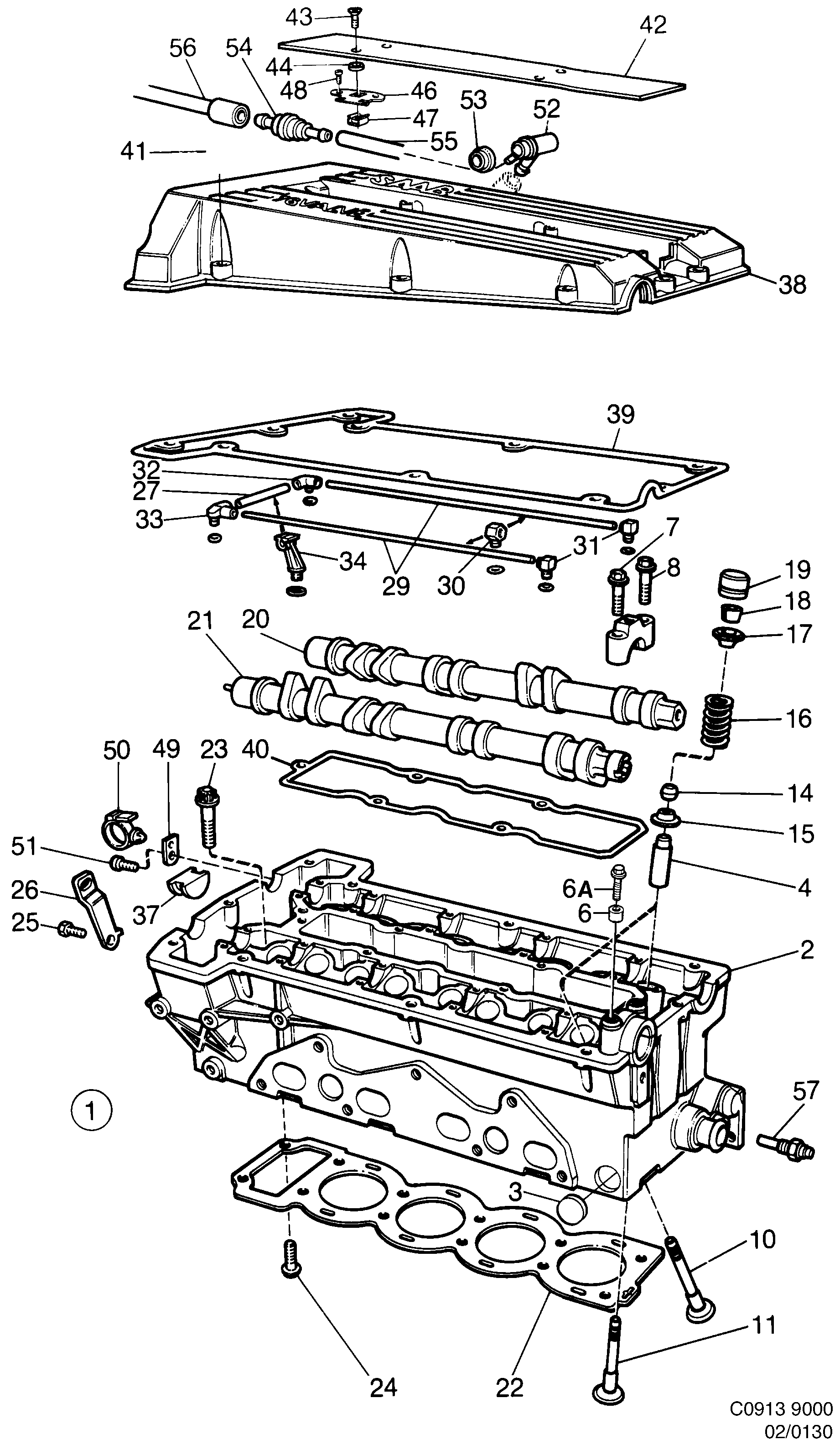 Saab 9000 Cylinder head diagram