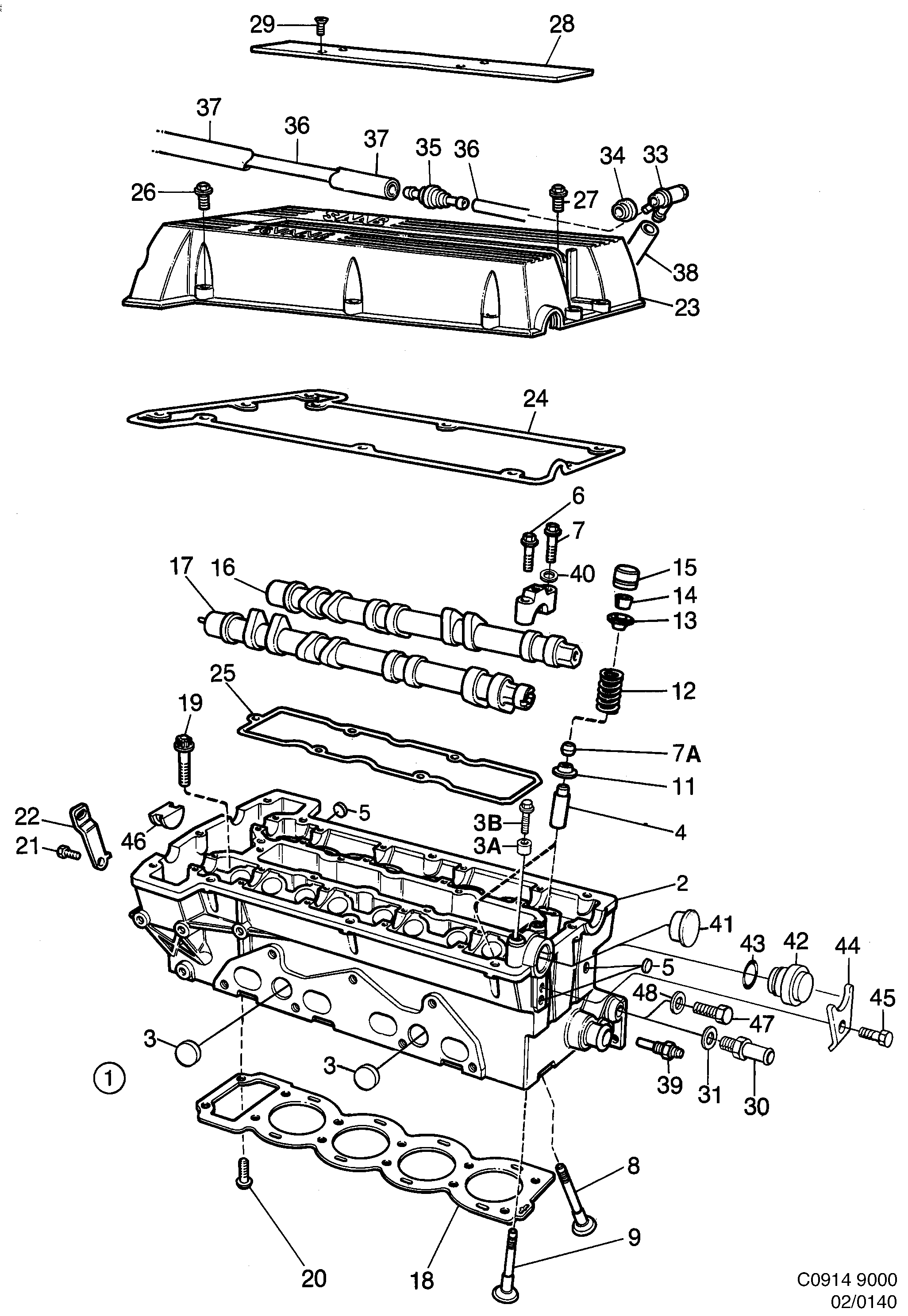 Saab 9000 Cylinder head diagram