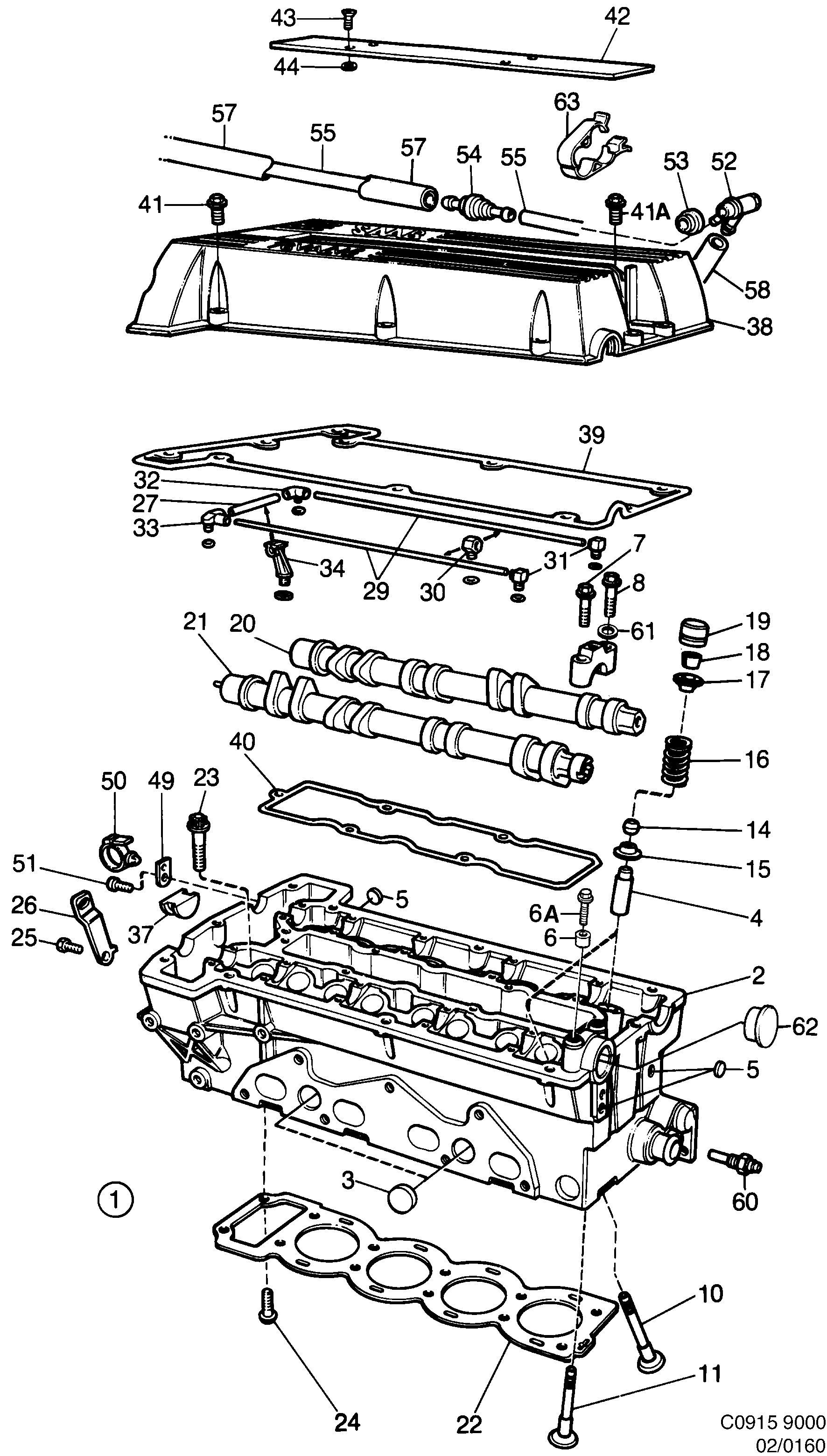 Saab 9000 Cylinder head diagram