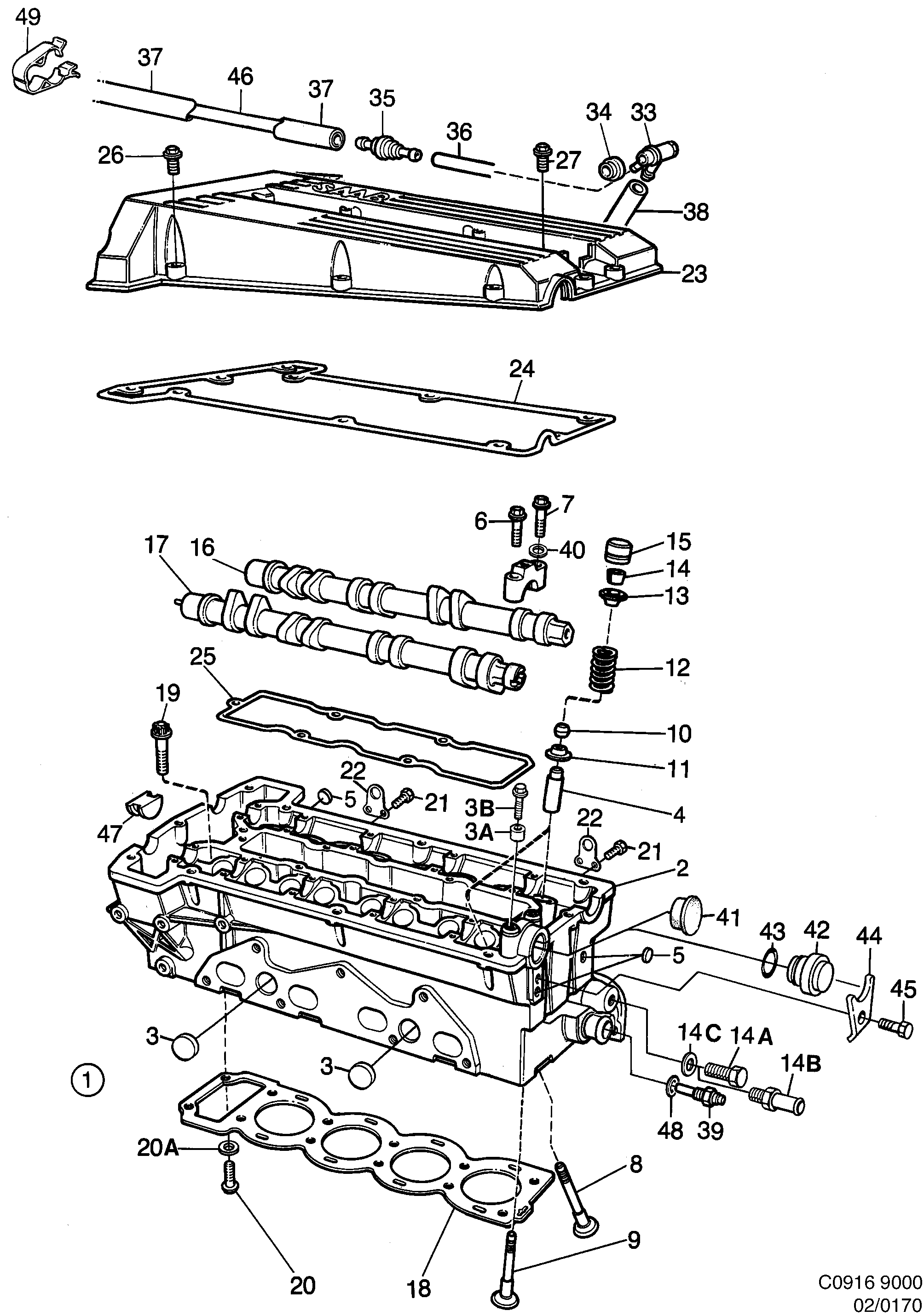 Saab 9000 Cylinder head diagram