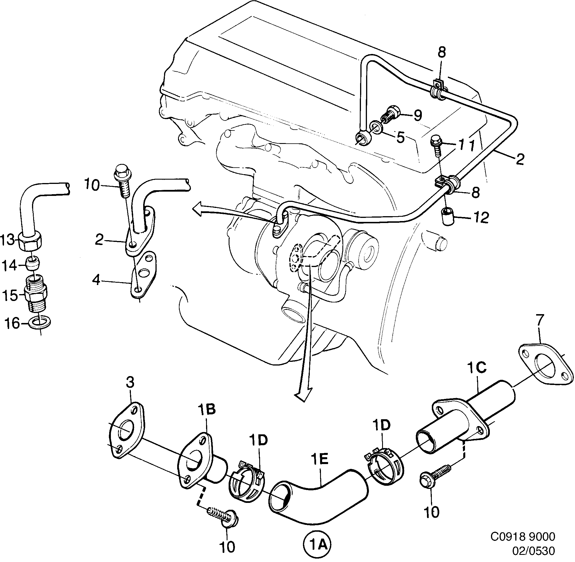 Saab 9000 Oil pipe diagram