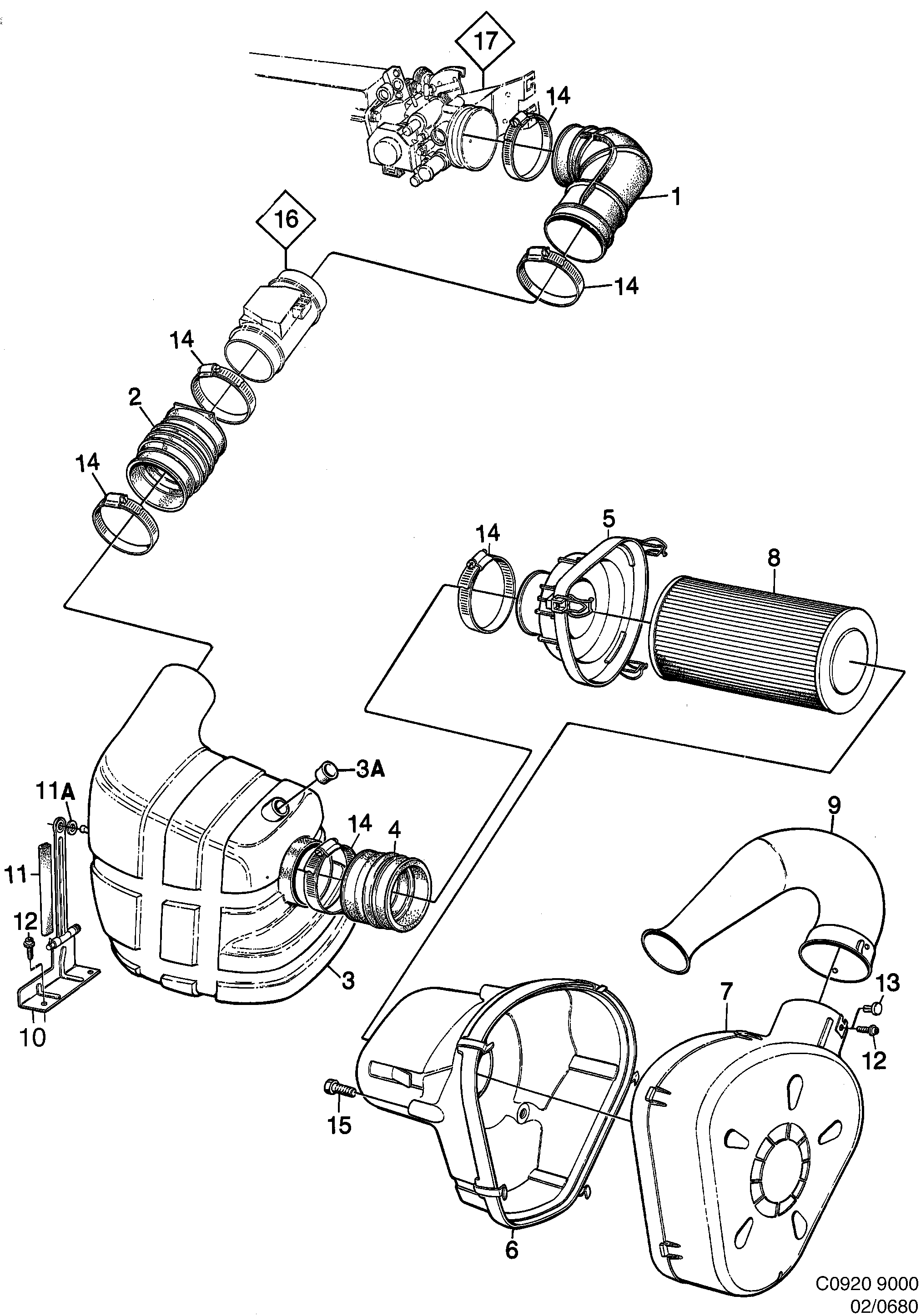 Saab 9000 Air cleaner diagram