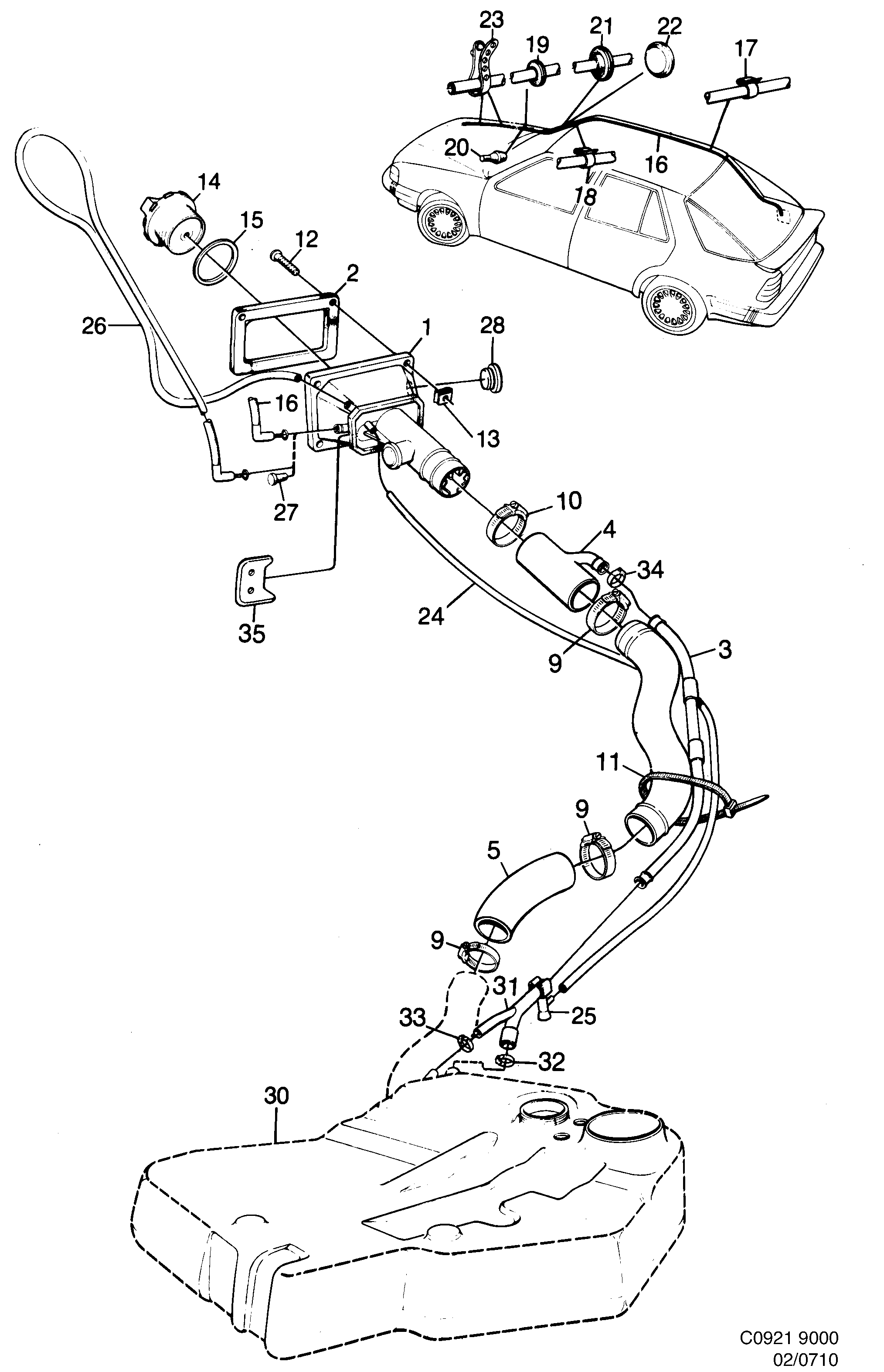 Saab 9000 Filler pipe diagram