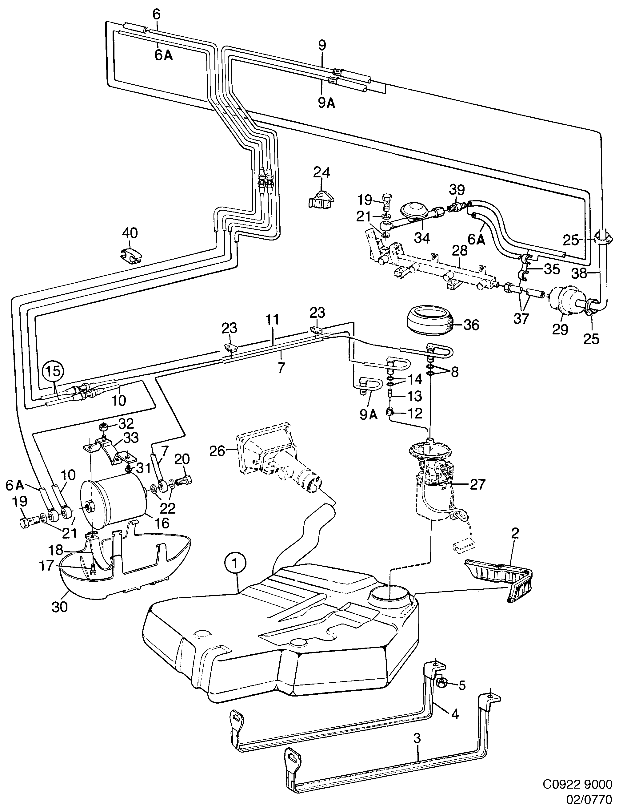 Saab 9000 Fuel tank diagram