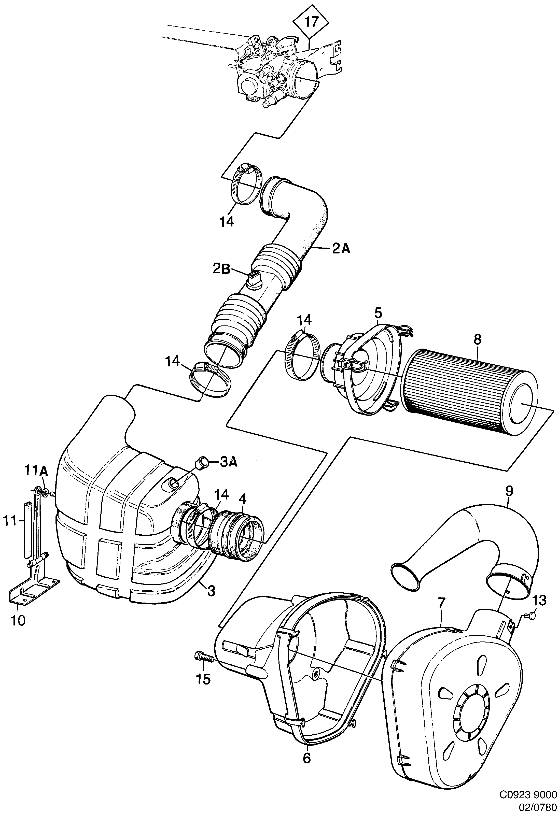 Saab 9000 Air cleaner diagram