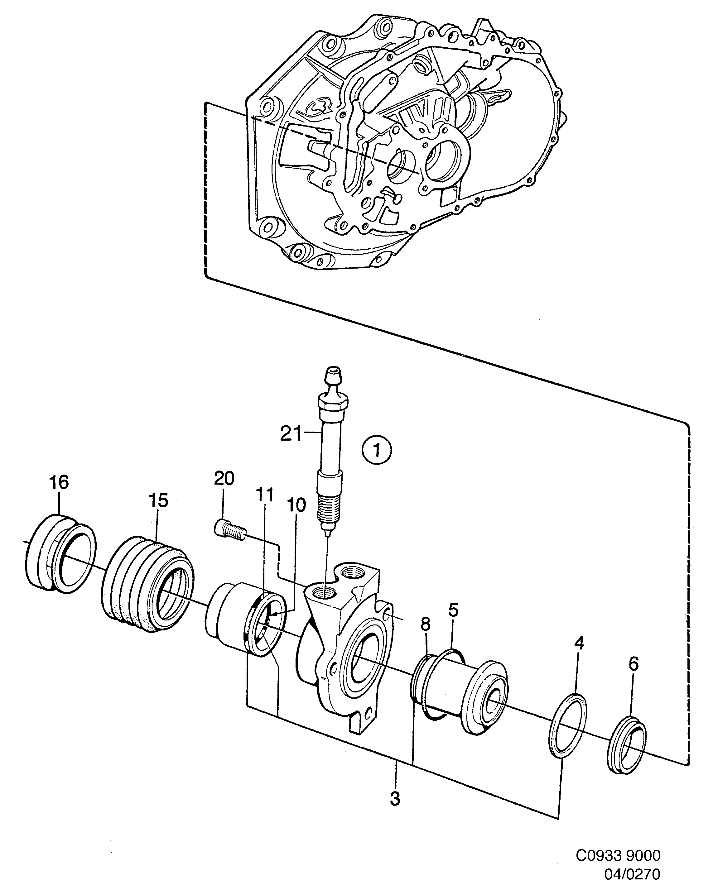 Saab 9000 Release bearing Slave cylinder diagram
