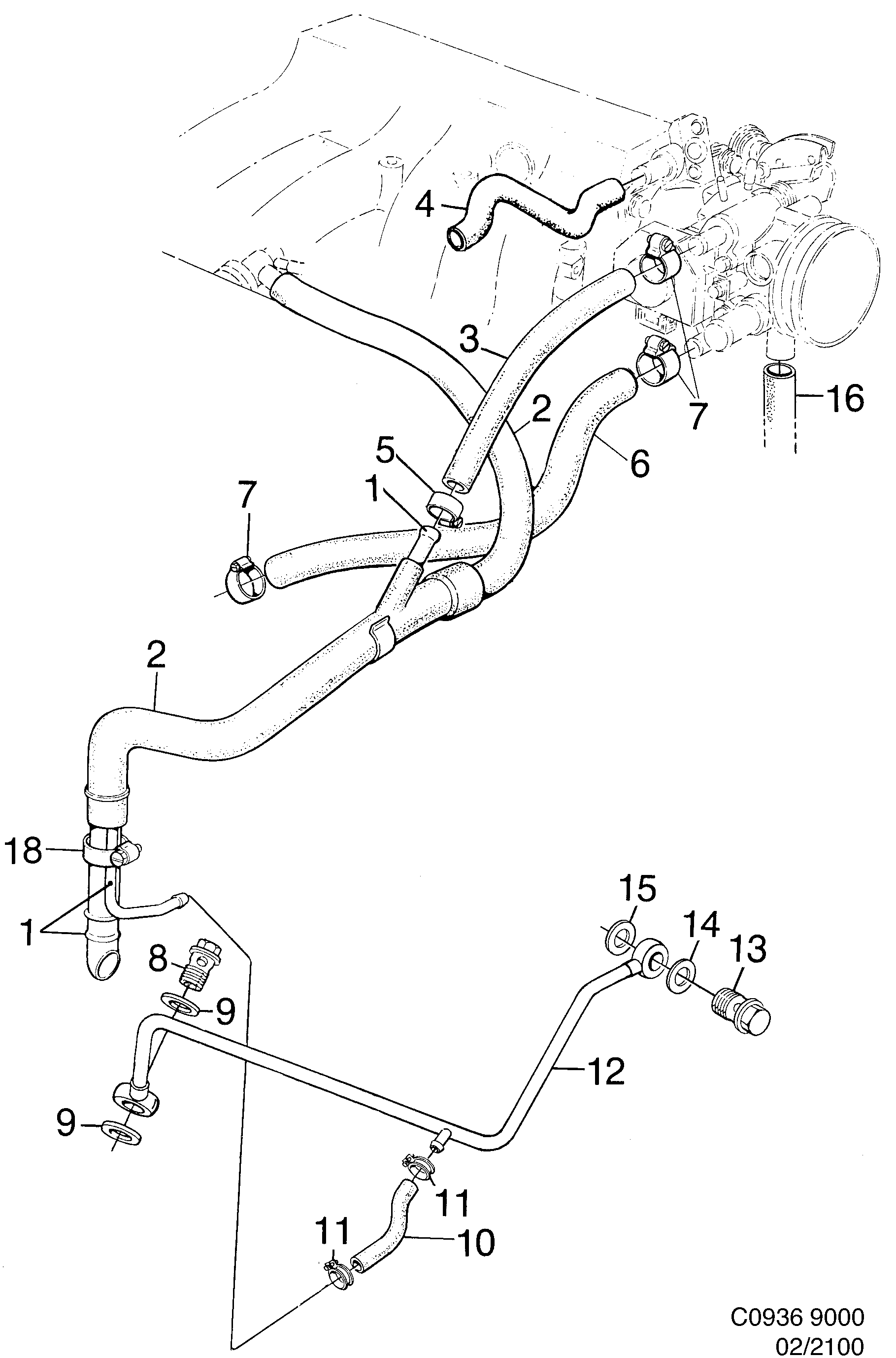 Saab 9000 Pre-heating Throttle body diagram