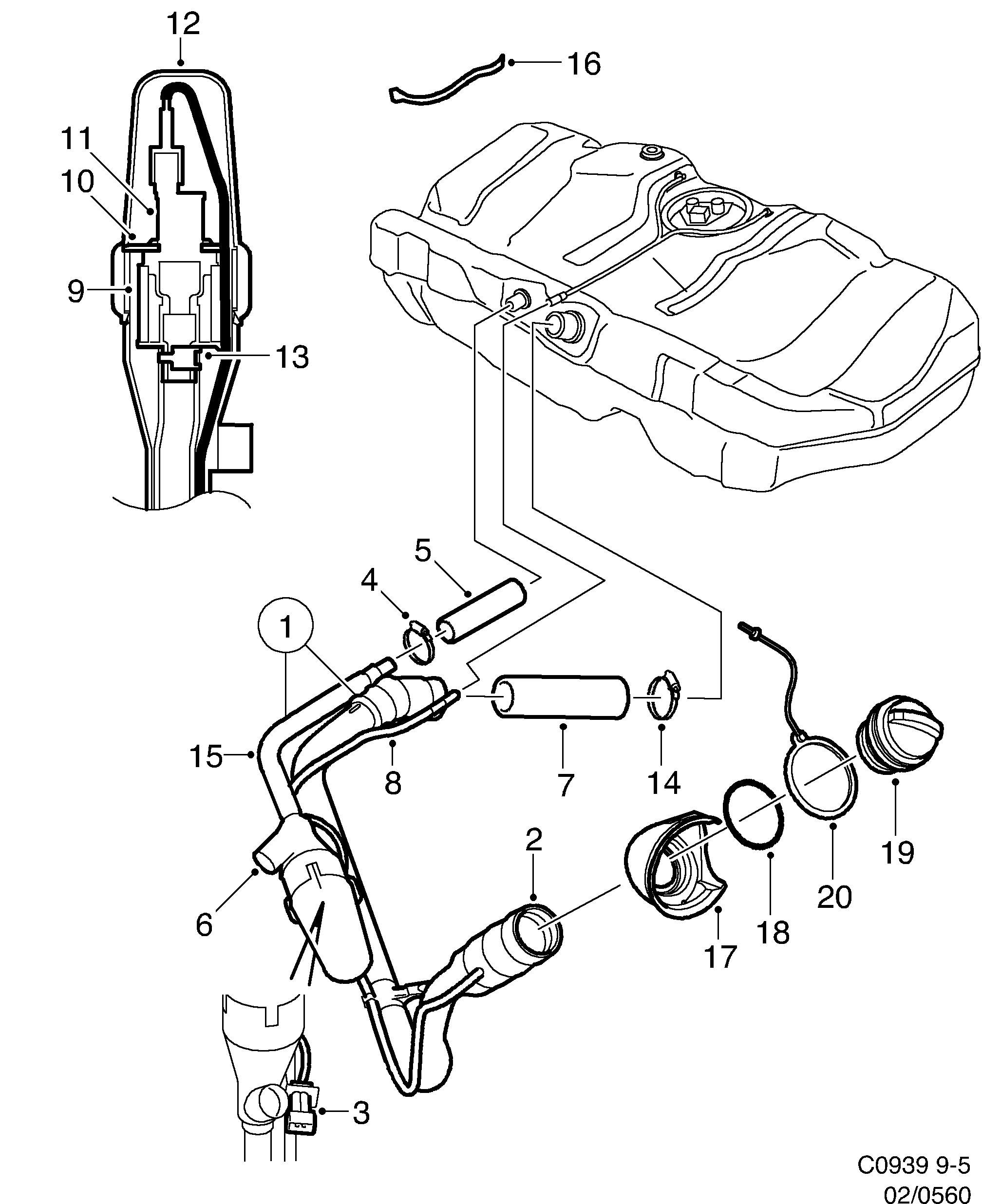 Saab 9-5 (9600) Filler pipe diagram