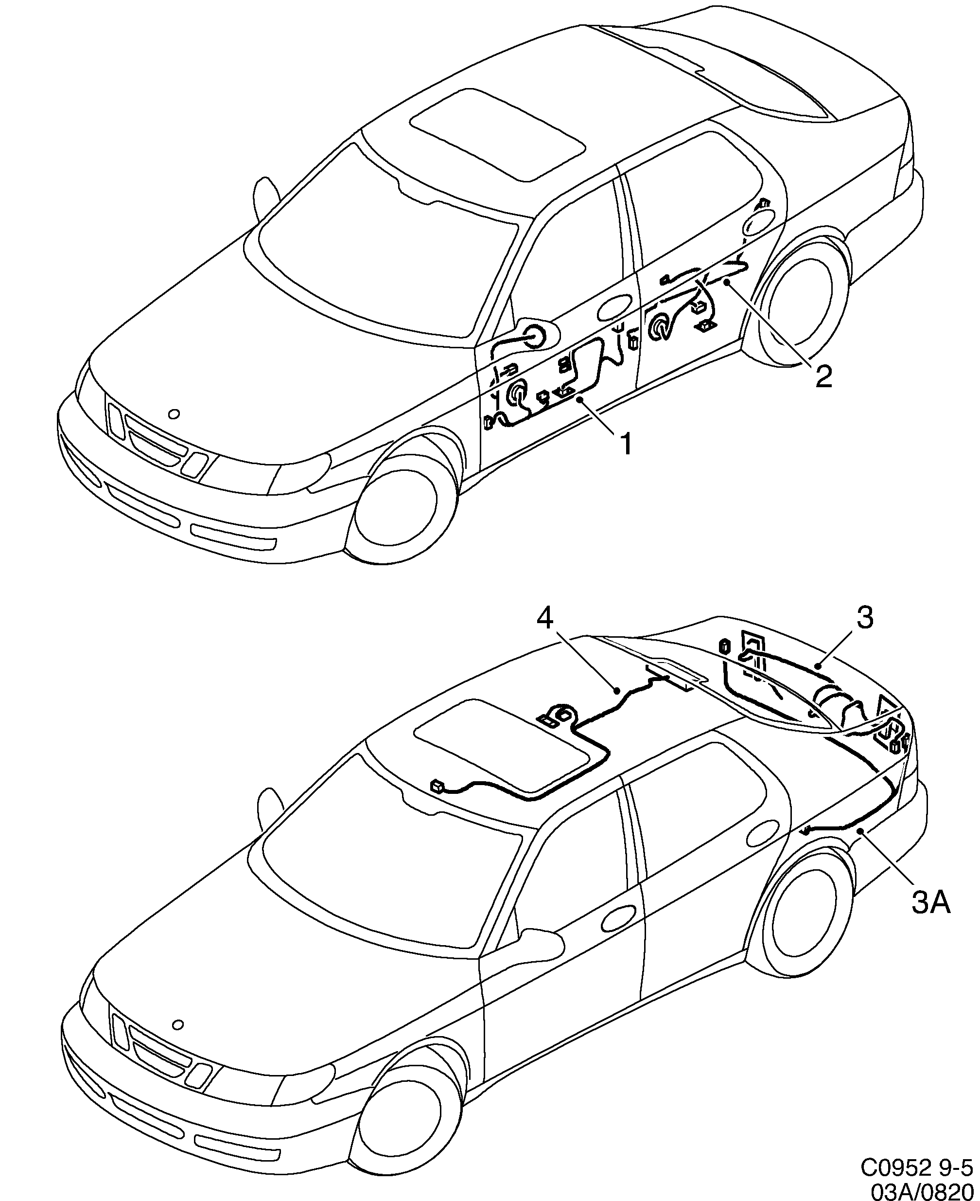 Saab 9-5 (9600) Doors, roof and rear hatch diagram