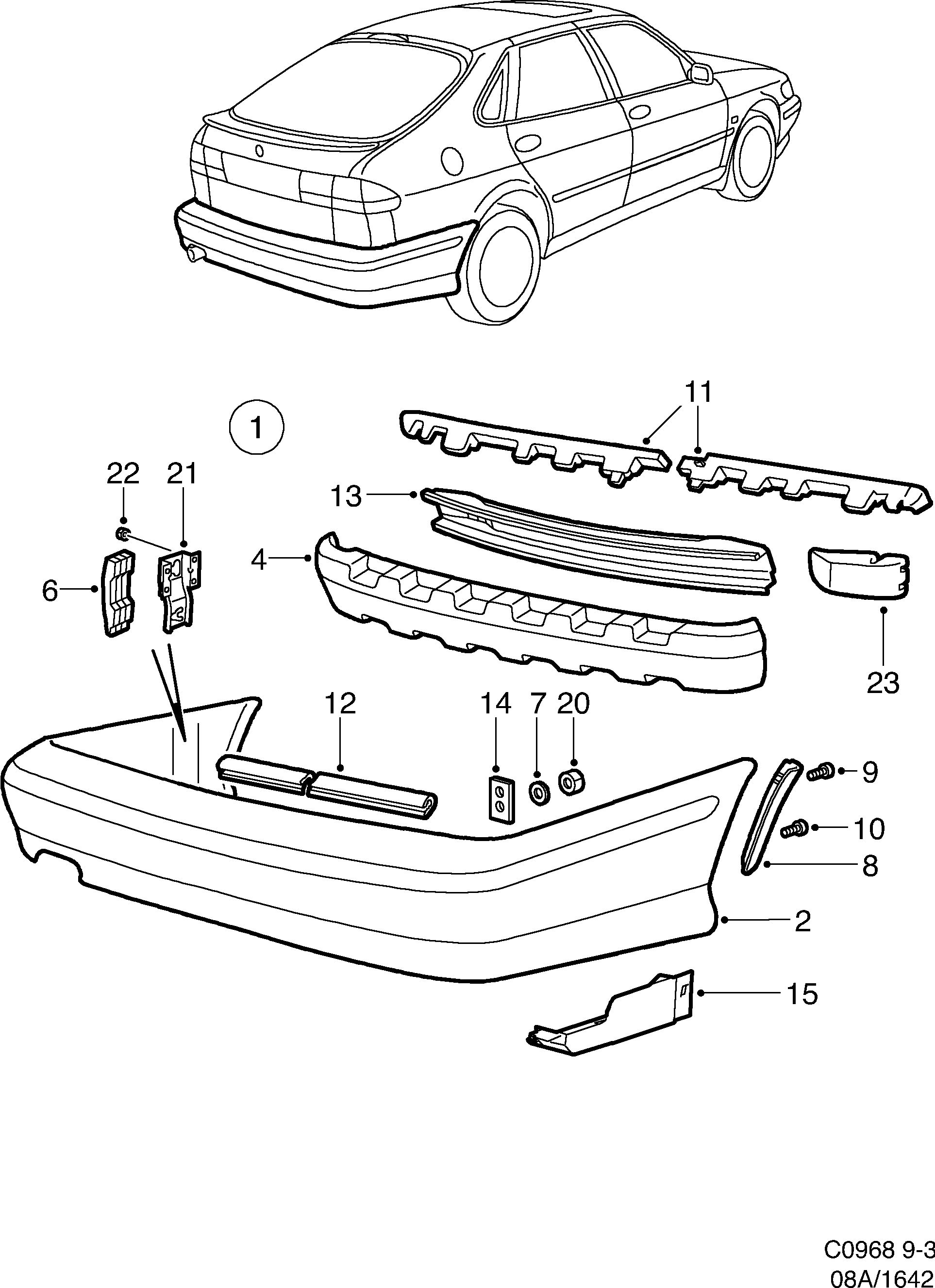 Saab 9-3 (9400) Bumper, rear Standard diagram