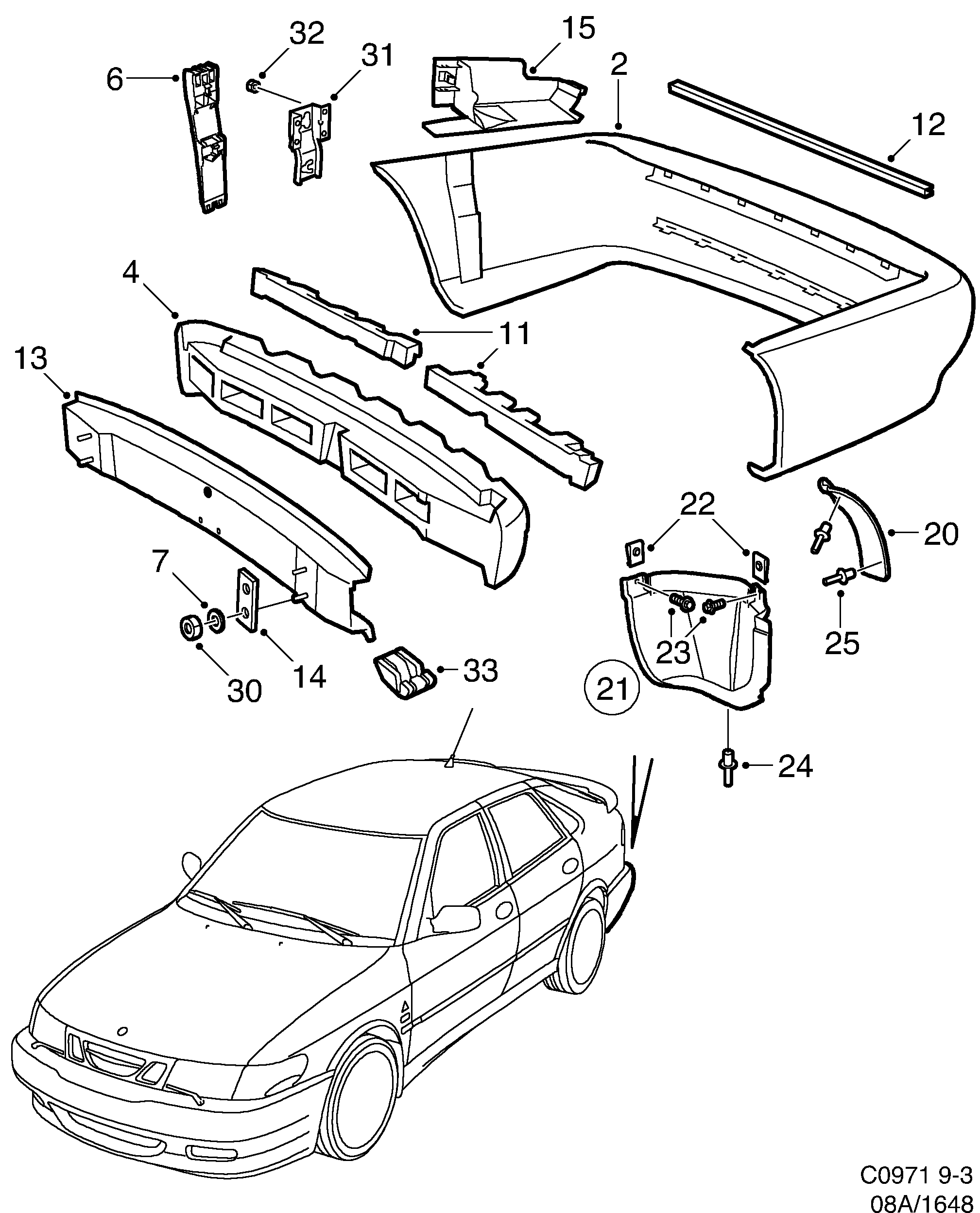 Saab 9-3 (9400) Bumper, rear diagram