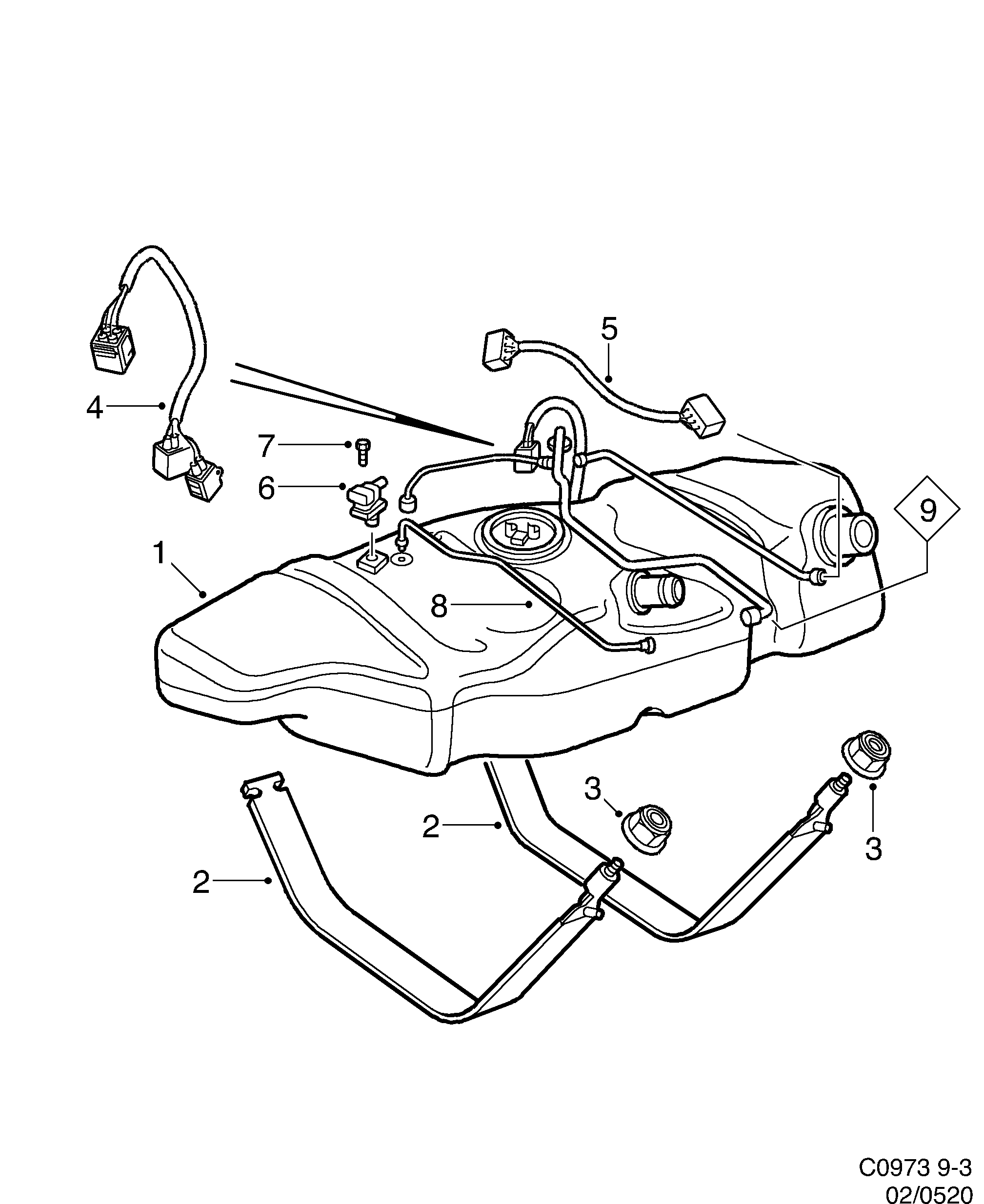 Saab 9-3 (9400) Fuel tank diagram