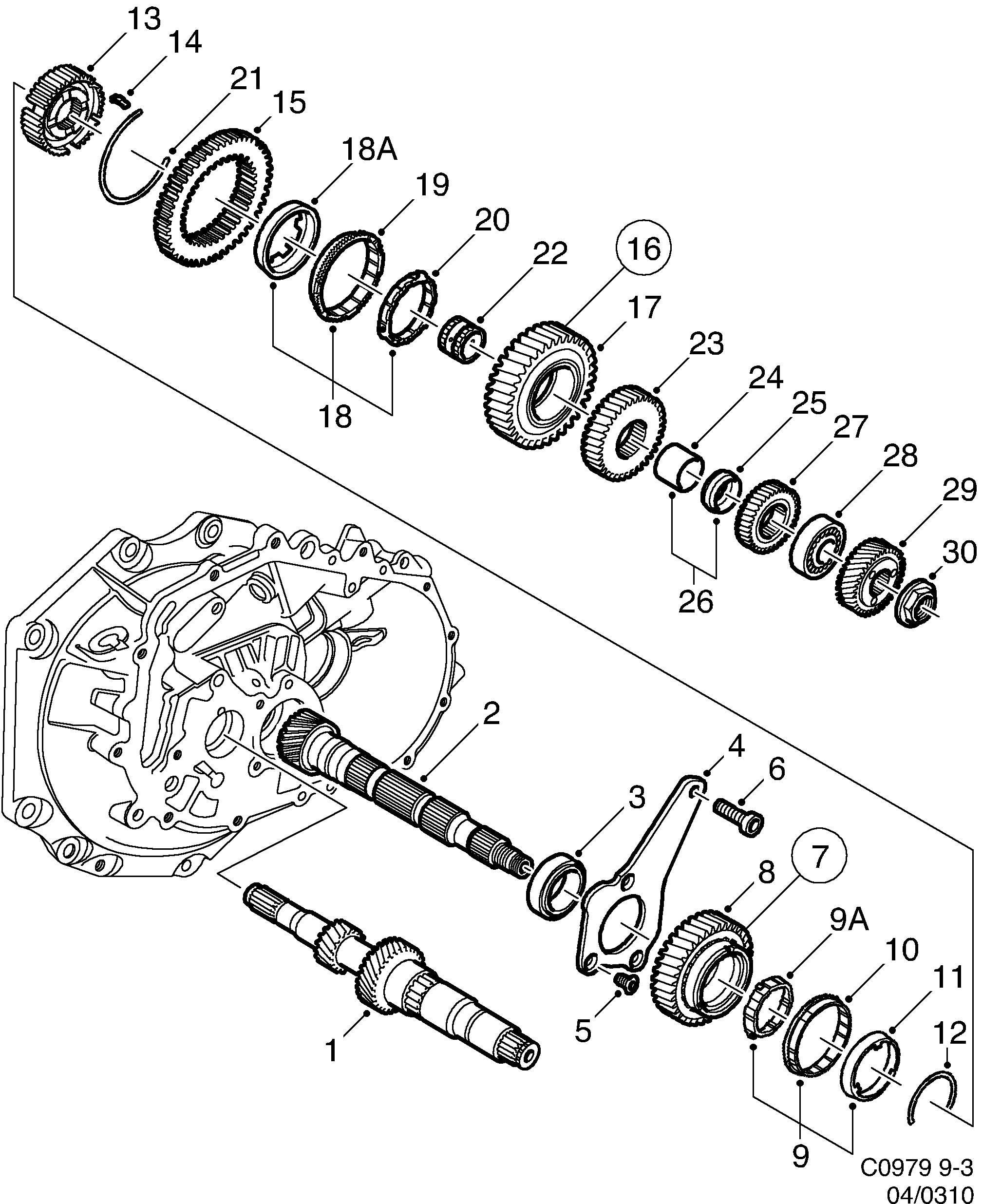 Saab 9-3 (9400) Shafts, gears Output shaft diagram