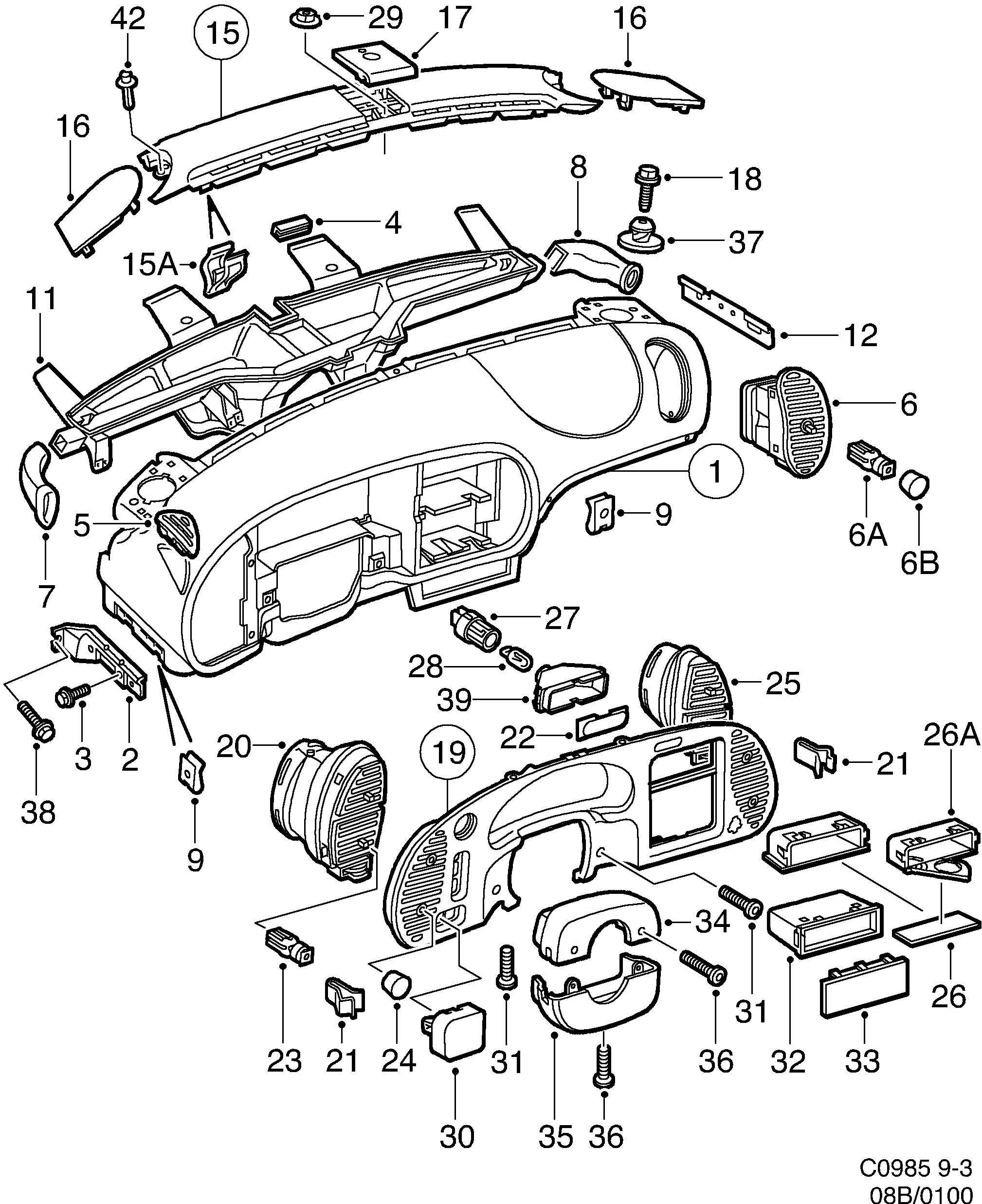 Saab 9-3 (9400) Panel Instrument plate diagram