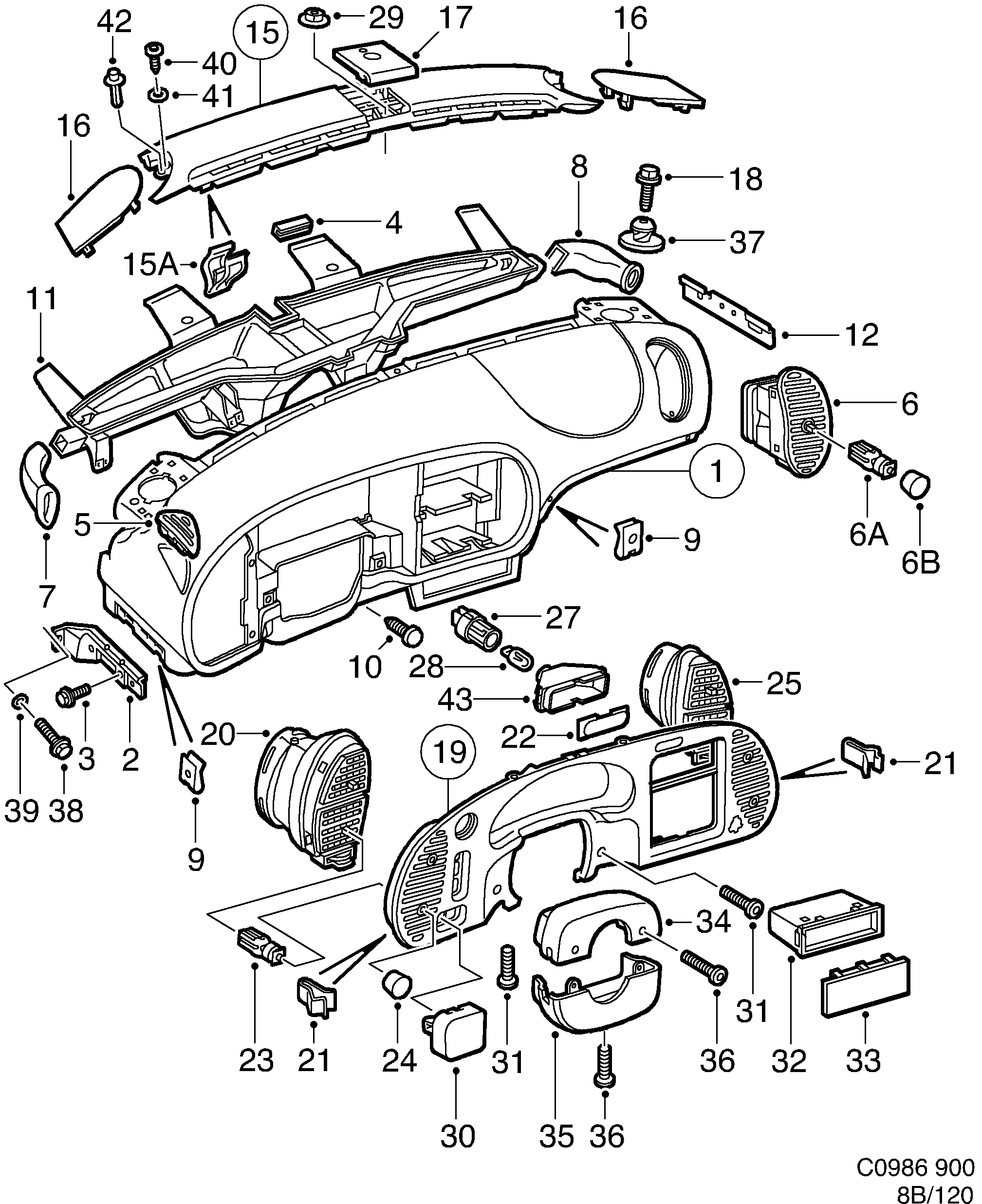 Saab 900 Panel Instrument plate diagram