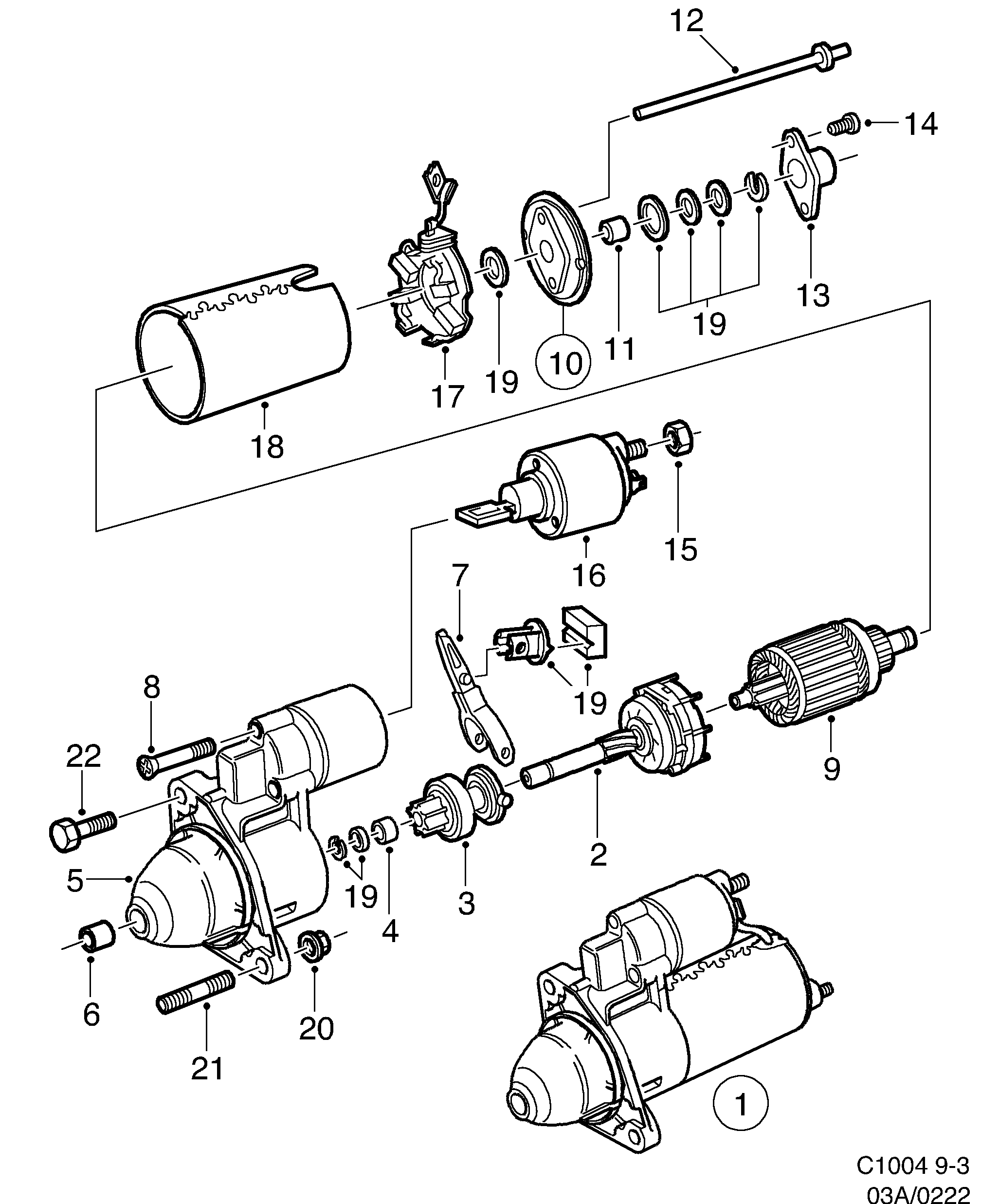 Saab 9-3 (9400) Starter motor diagram