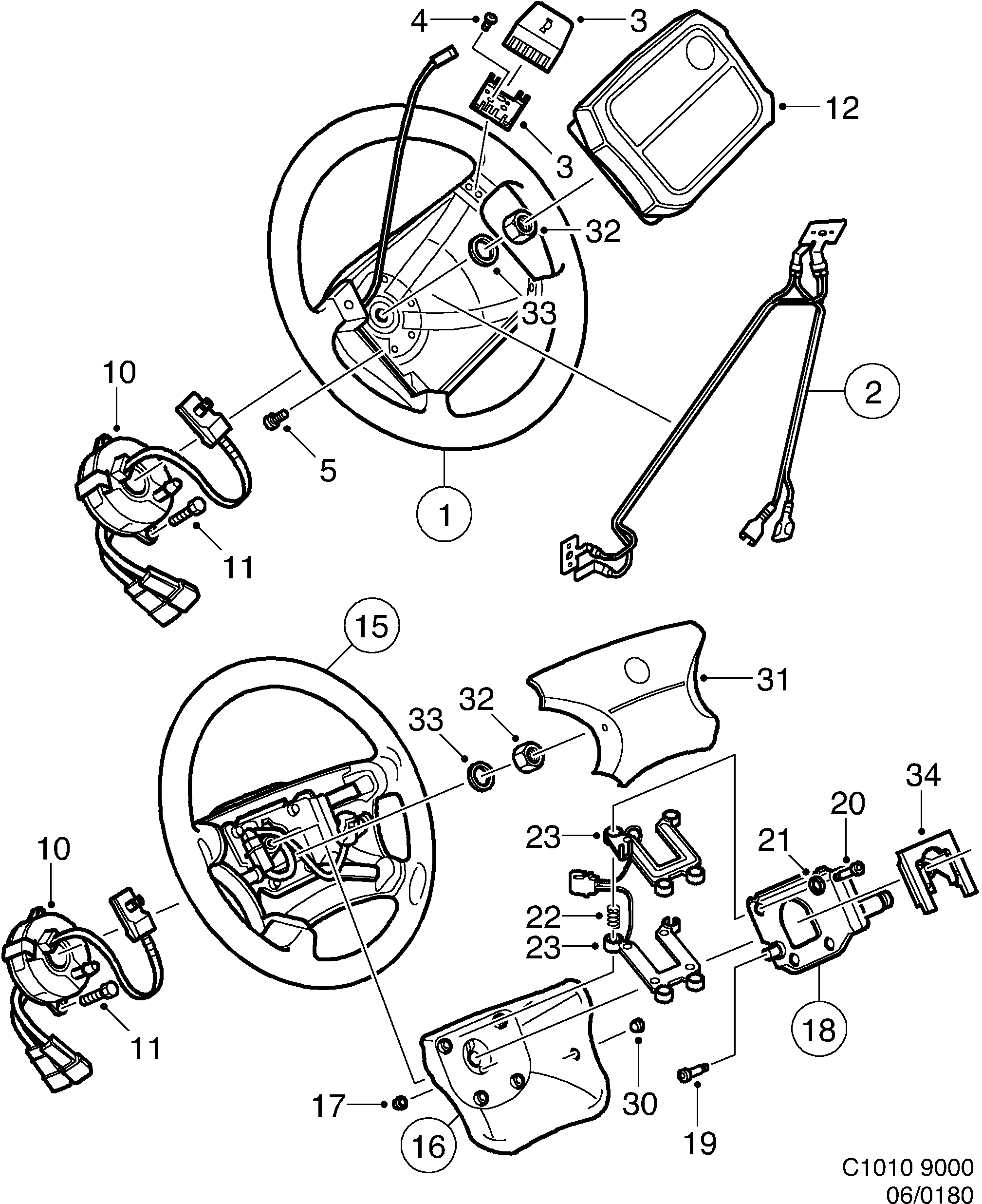 Saab 9000 Inflatable bag Steering wheel diagram