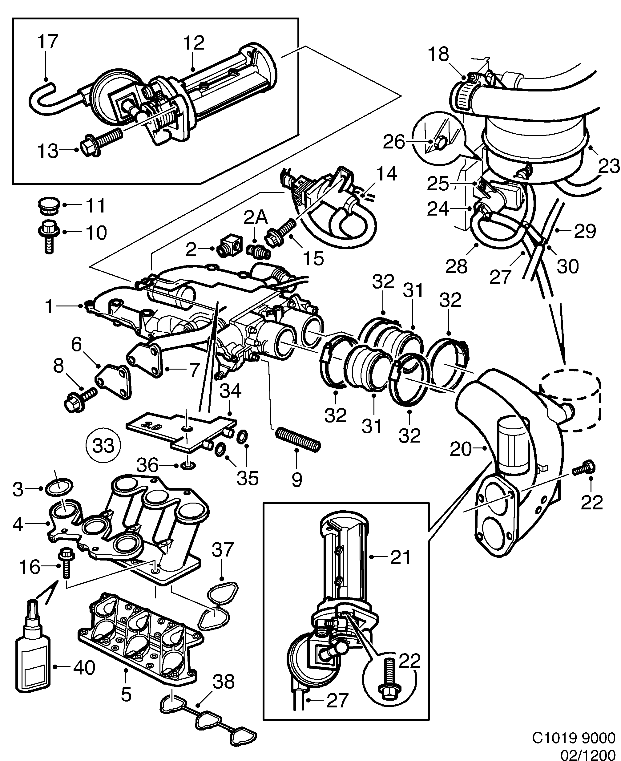 Saab 9000 Inlet manifold 6-cylinder diagram