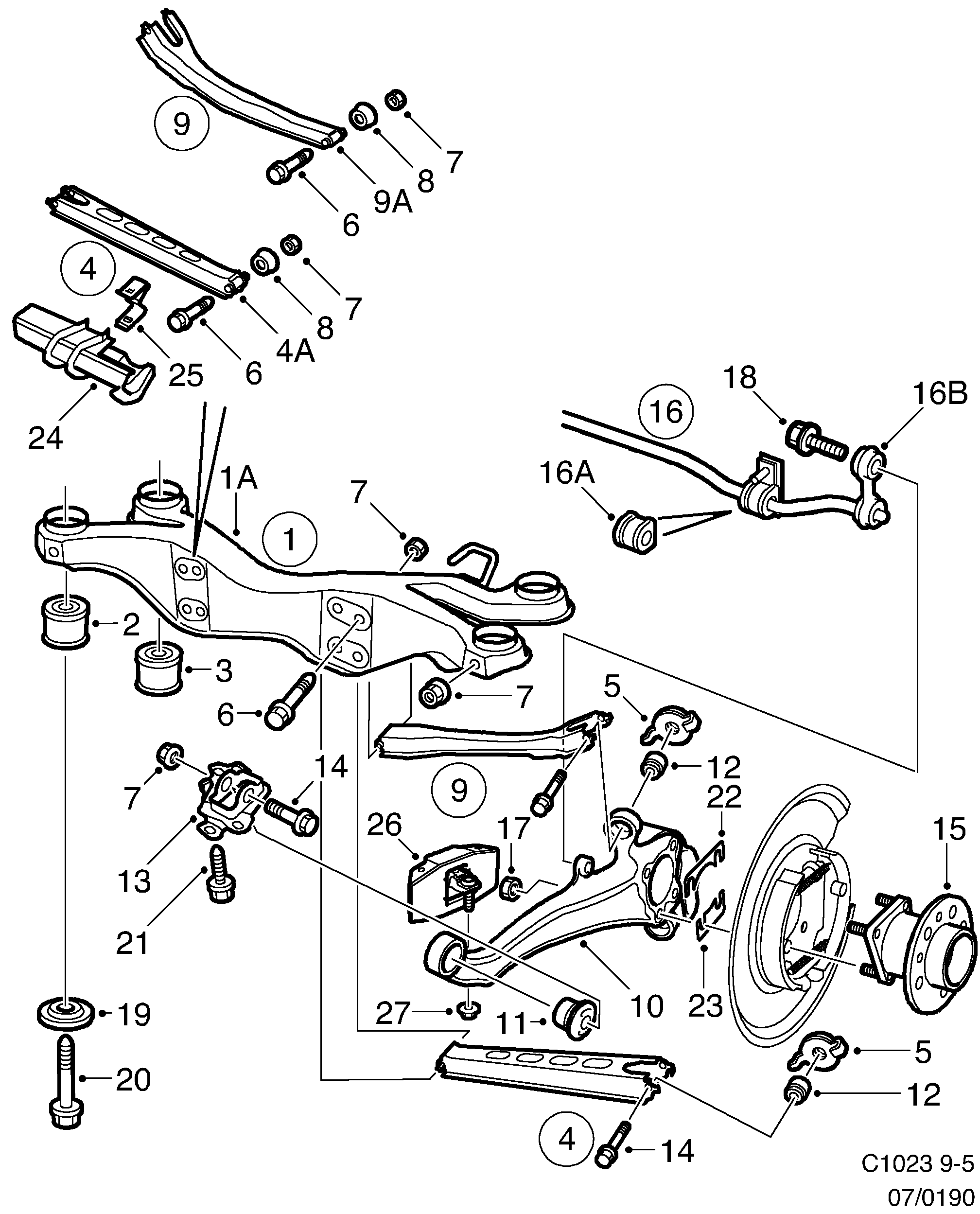 Saab 9-5 (9600) Rear axle diagram