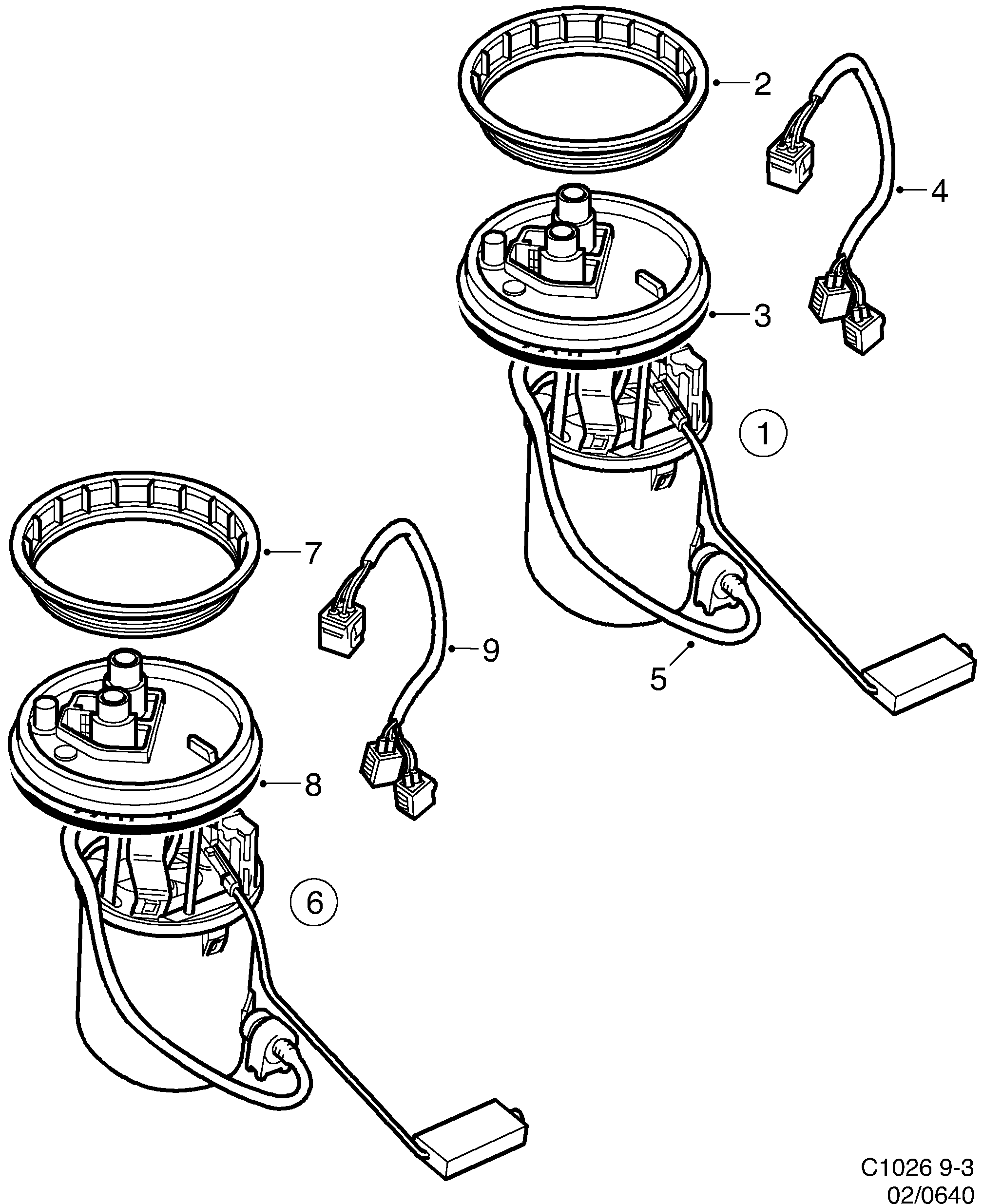 Saab 9-3 (9400) Fuel pump diagram